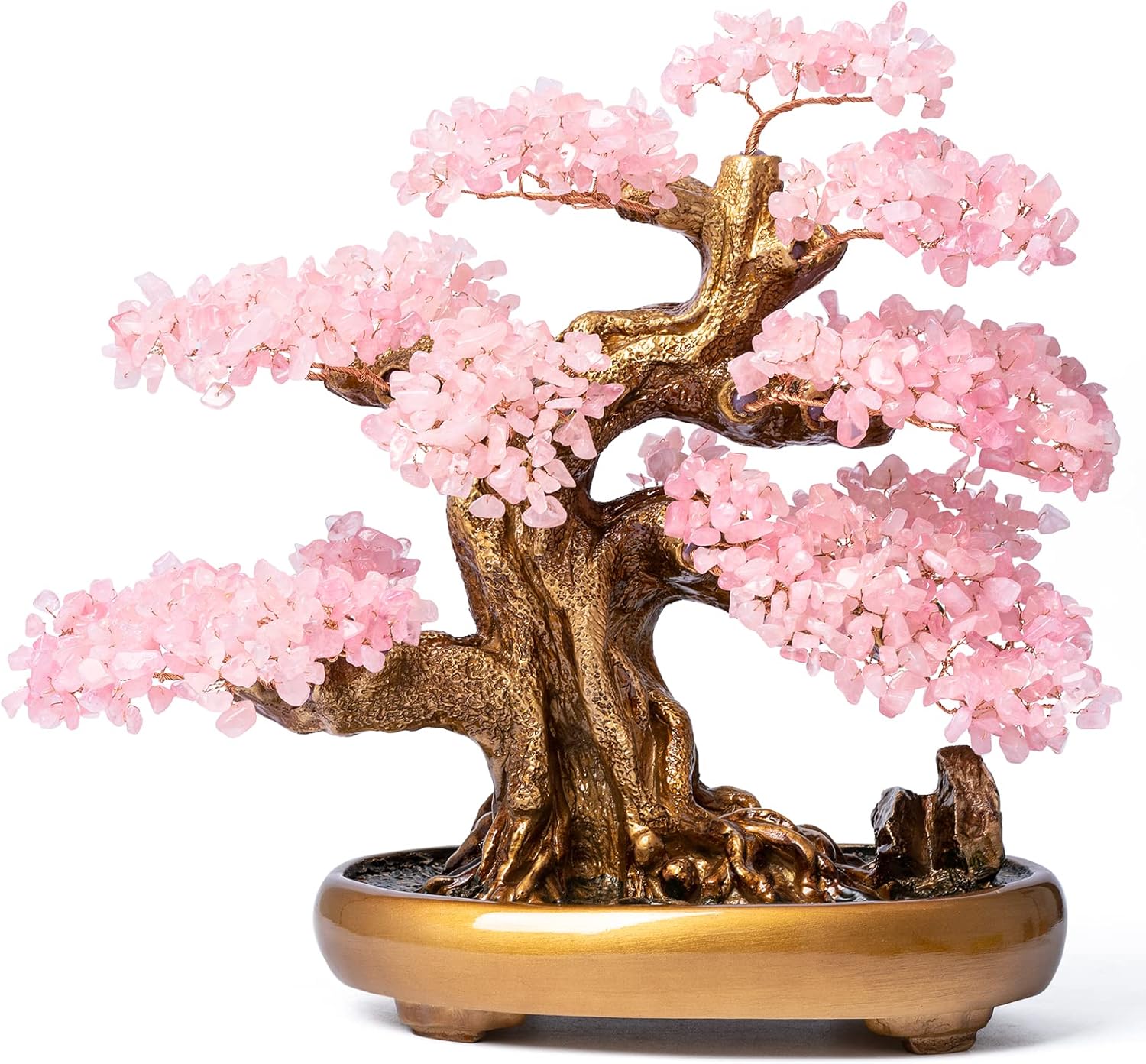 Natural Rose Quartz Gemstone Crystal Bonsai Tree of Life Large Feng Shui Money Chakra Tree for Luck and Wealth Decoration(1,251 Gem Count)