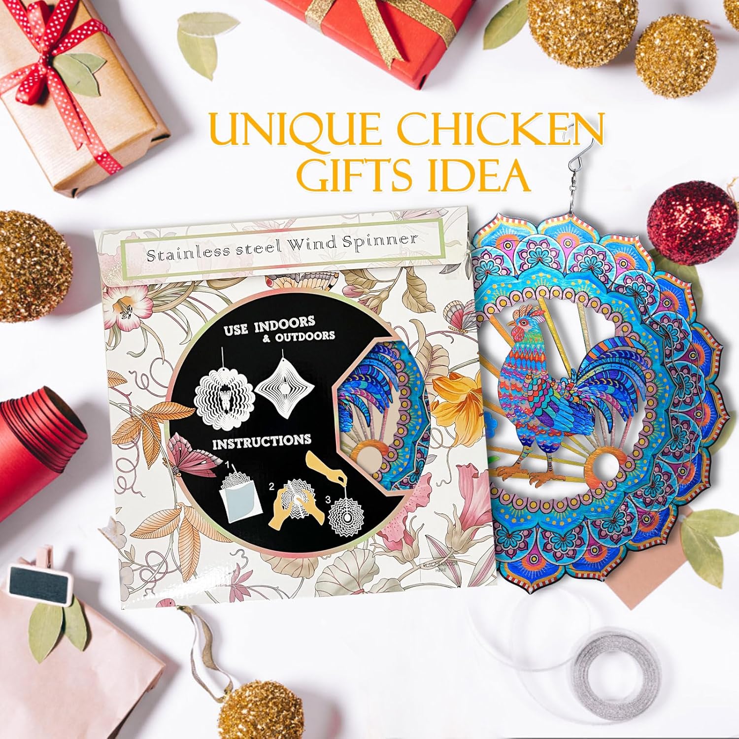 Rooster Wind Spinner for Yard and Garden,12in Wind Spinners Outdoor Rooster Gifts,Chicken Gifts for Women Mother Grandma Wife Men Father,Garden Decor Metal Hanging Yard Art Wind Sculpture