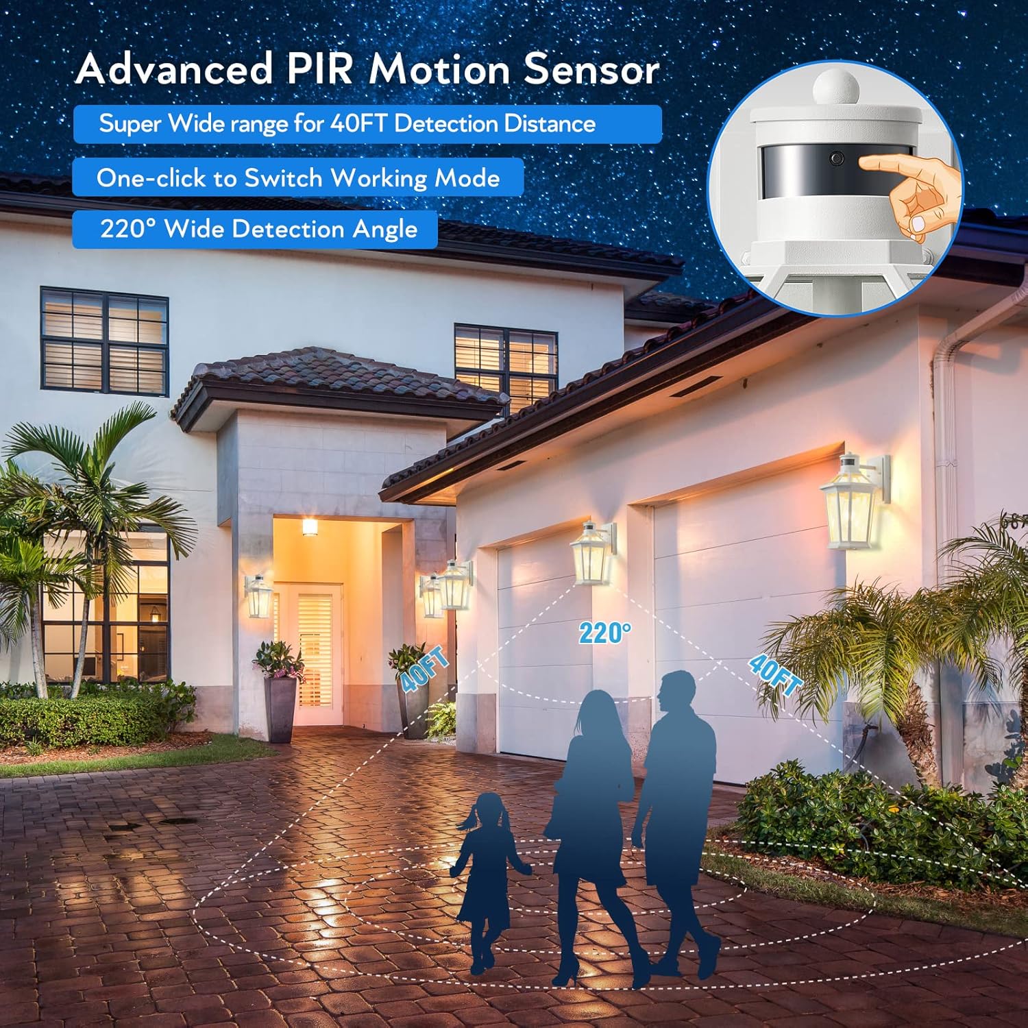VIANIS Motion Sensor Outdoor Exterior Light Fixture, White Outdoor Porch Lights Wall Mount, Waterproof Dusk to Dawn Coach Lantern, Modern Outdoor Lights Fixtures for Garage, Front Door