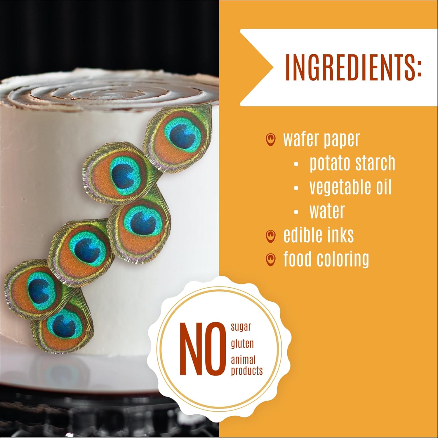 Edible Peacock Feathers - Set of 12 - Cake Decorations, Cupcake Topper