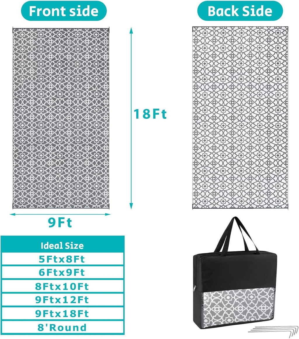 HEBE Outdoor Rug Waterproof 9x18, Plastic Straw Rug Camping Rug, Reversible Outdoor Patio Rugs RV Mat Clearance, Indoor Outside Floor Carpet for Porch,Deck,Camper,Balcony,Backyard