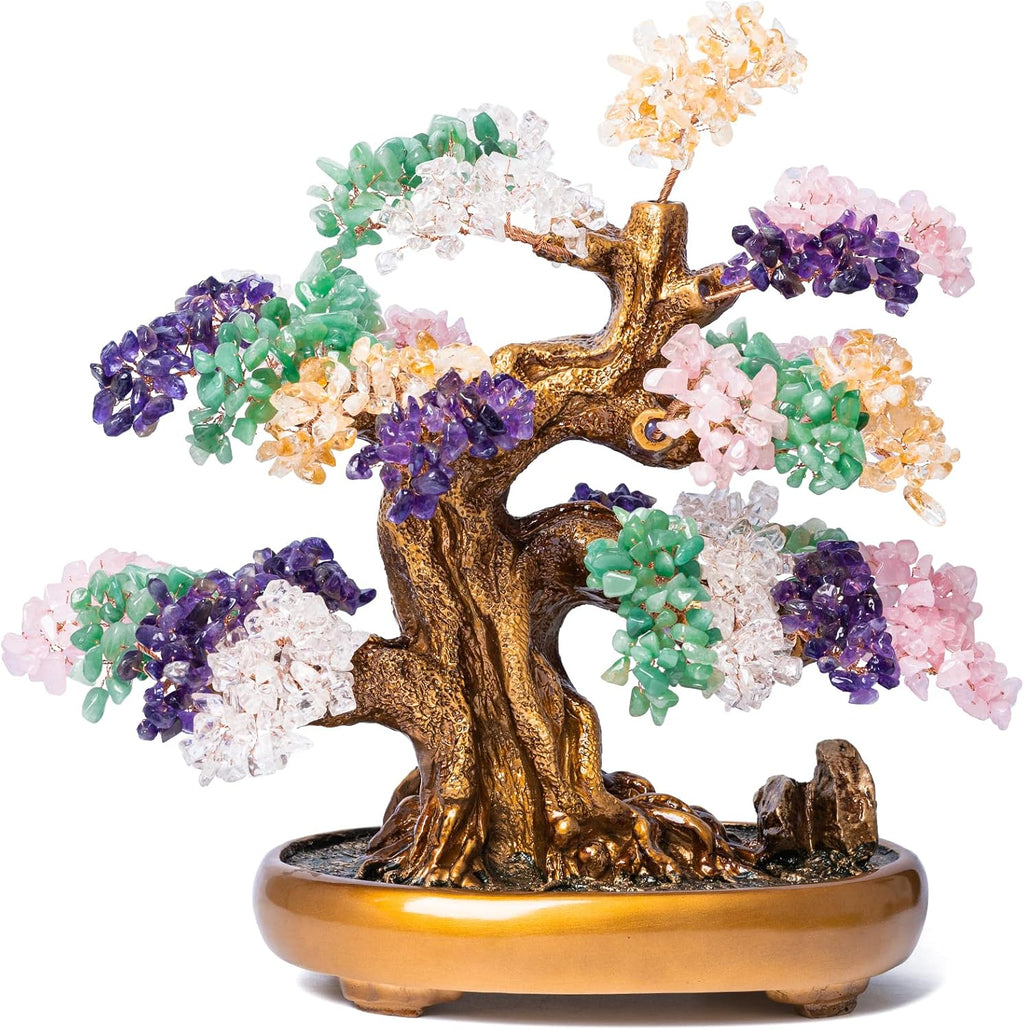 Natural Chakra Gemstone Crystal Bonsai Tree of Life Large Feng Shui Money Tree for Luck and Wealth Desk Decoration(1,251 Gem Count)