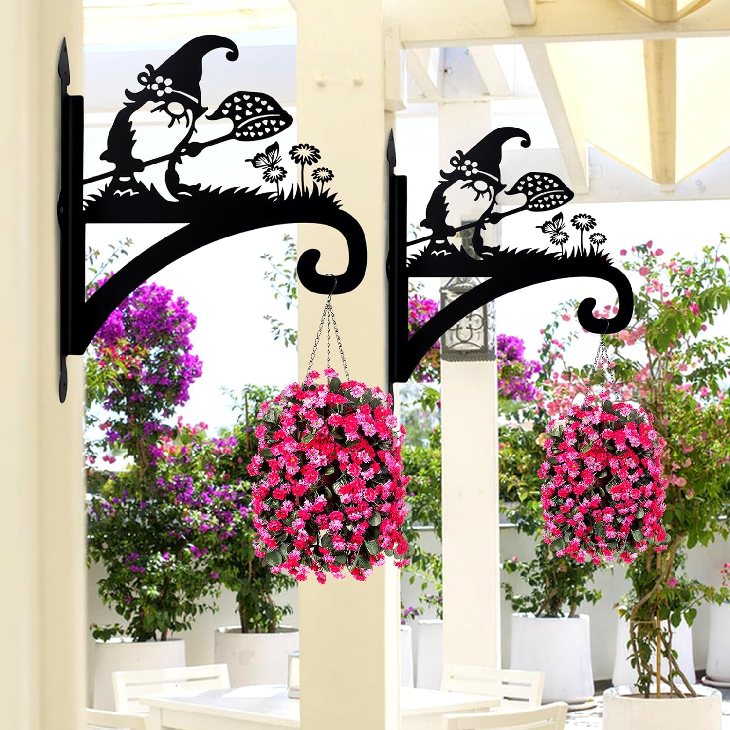 Plant Hangers Outdoor Heavy Duty Iron Decorative Gnome Silhouette Pot Hangers for Plants 11 inch Hanging Plant Bracket Wall Plant Hanger for Bird Feeder Flower Pot Lantern Wind Chimes