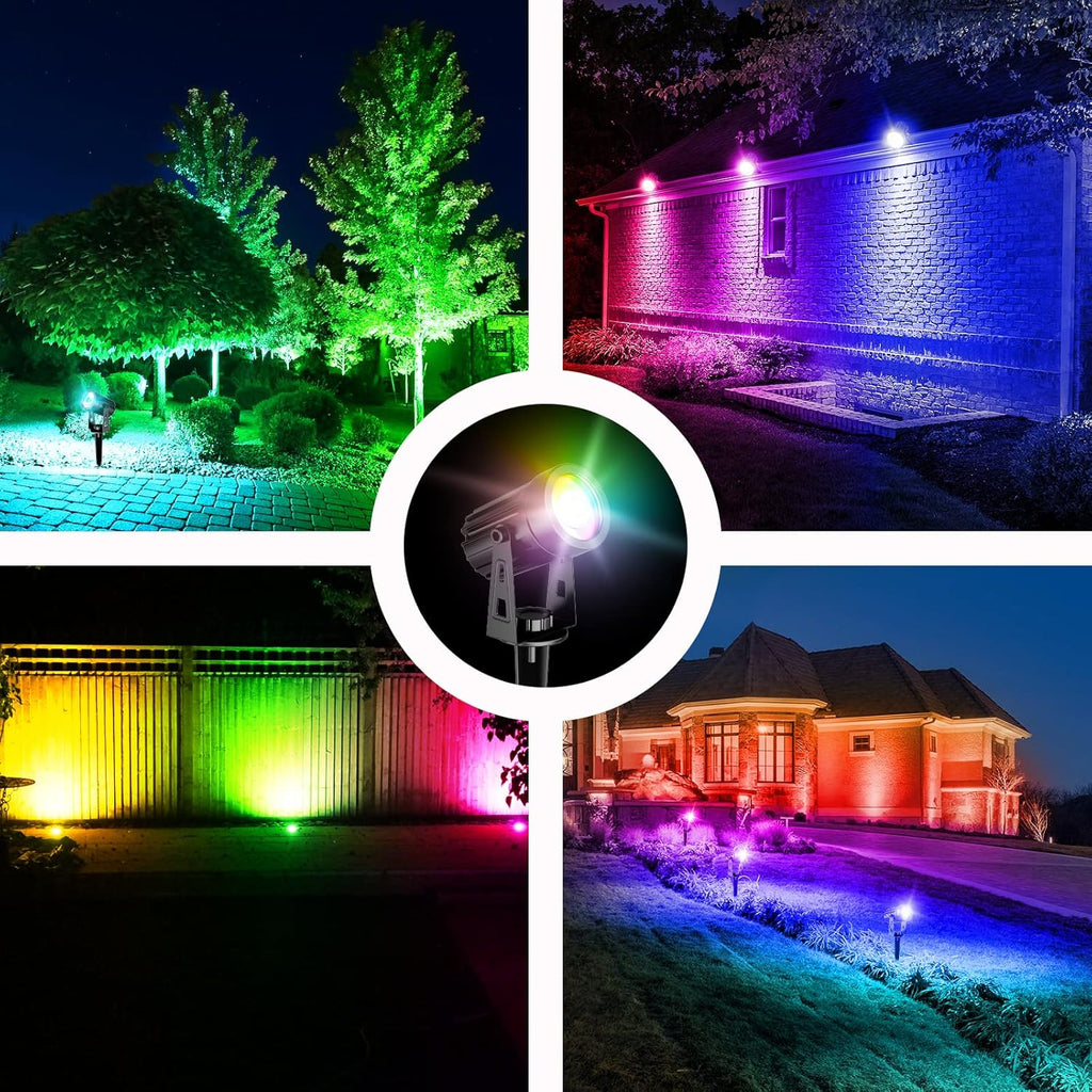 T-SUN RGB Solar Spotlights Waterproof Outdoor, Lights Auto ON/Off Color Changing Wall for Garden, Driveway, Pathway, Pool Area(RGB), 1-IN-1