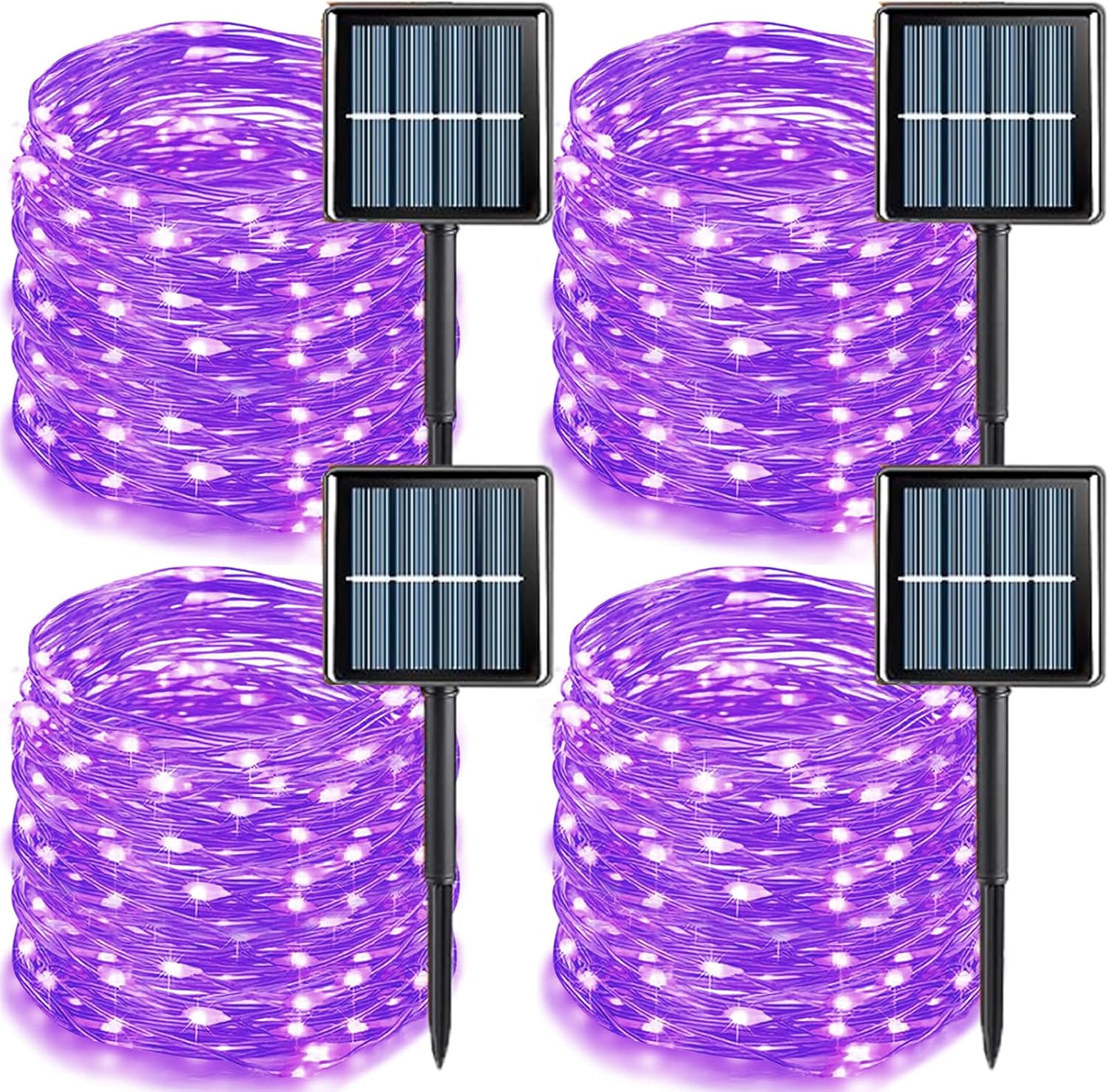 YEGUO Purple Halloween Lights Outdoor Waterproof, 4 Pack Each 33ft 100 LED Solar Fairy Lights, 8 Modes String Light for Outside