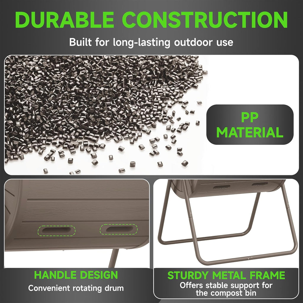 Dual Chamber Tumbling Composter 43 Gallon Large Outdoor Tumbling Composter Efficient Batch Composting Easy Turn Design (Grey)