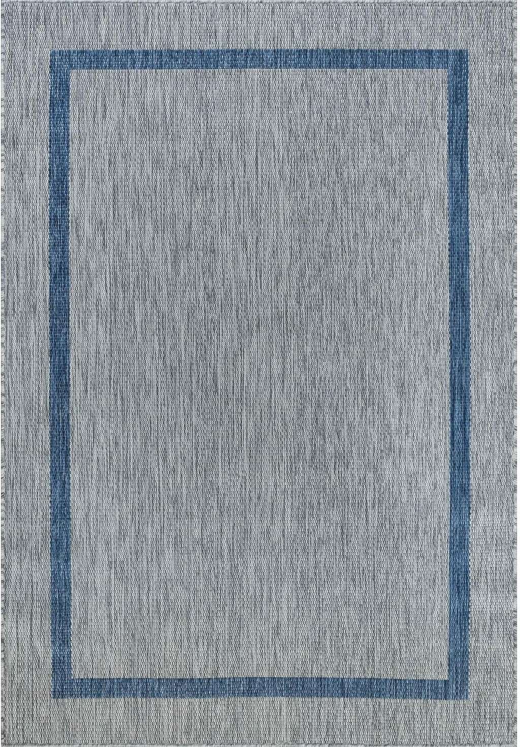 Bordered Outdoor Rug 9x12 Washable Outside Carpet for Indoor Patio Porch Waterproof Easy Cleaning Non Shedding Area Rugs Silver Gray - Blue 9 x 12