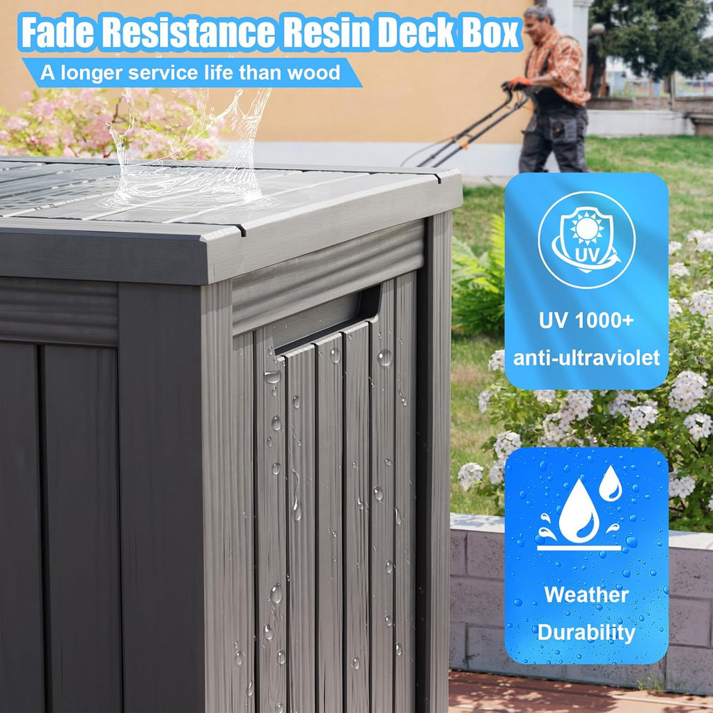180 Gallon Deck Box,Resin Outdoor Storage Box with Lockable for Patio Furniture, Pool Accessories, Garden Tools Waterproof Outside Storage Box, Grey