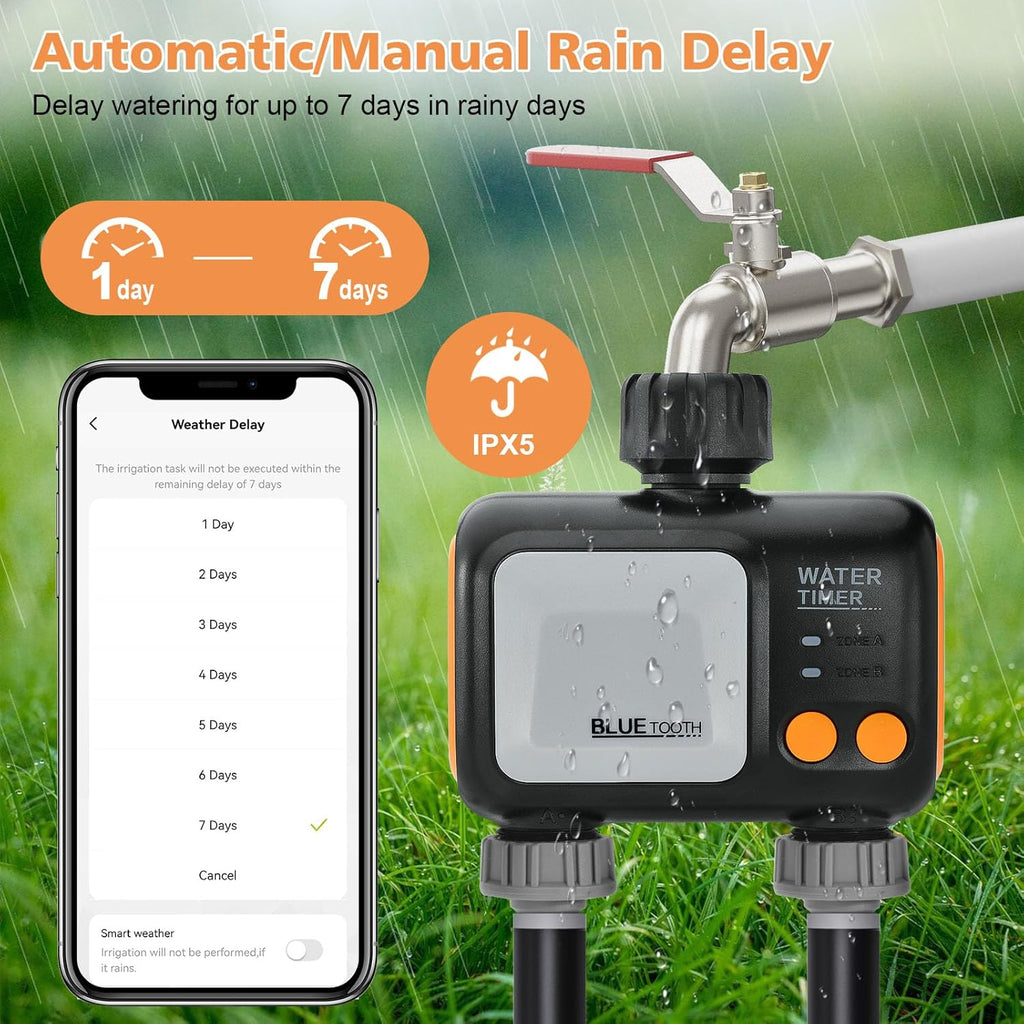 Smart WiFi Water Timer for Garden Hose - 2 Zone Sprinkler Timer with WiFi Hub - Hose Timers for Watering with Rain Delay - Irrigation Sprinkler Controller for Garden Lawns - Works with Alexa