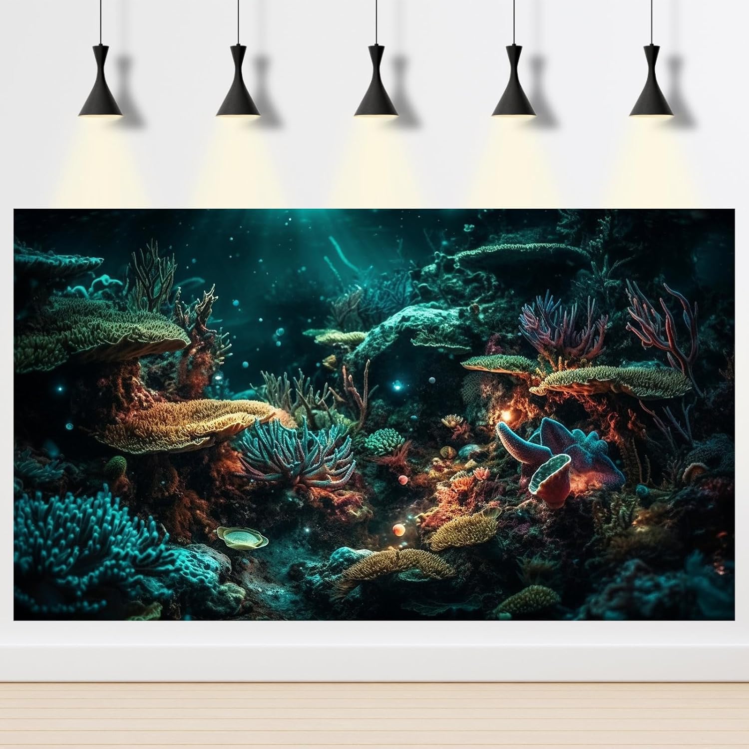Aquarium Background Colorful Picturesque Coral Reef Terrarium Background Tropical Sea Various Hard Corals Underwater Landscape Fish Tank Backdrop Aquarium Poster Background Vinyl 48x18in