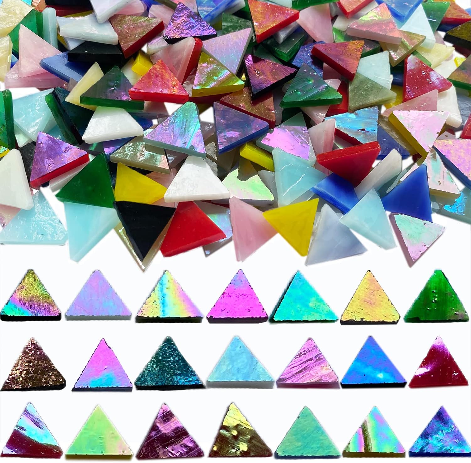 Triangle Iridescent Glass Mosaic Tiles for Crafts Bulk, 510 Pieces Colorful Tiffany Stained Glass Pieces Supplies, Rainbow Mosaic Glass Kit for Crafts