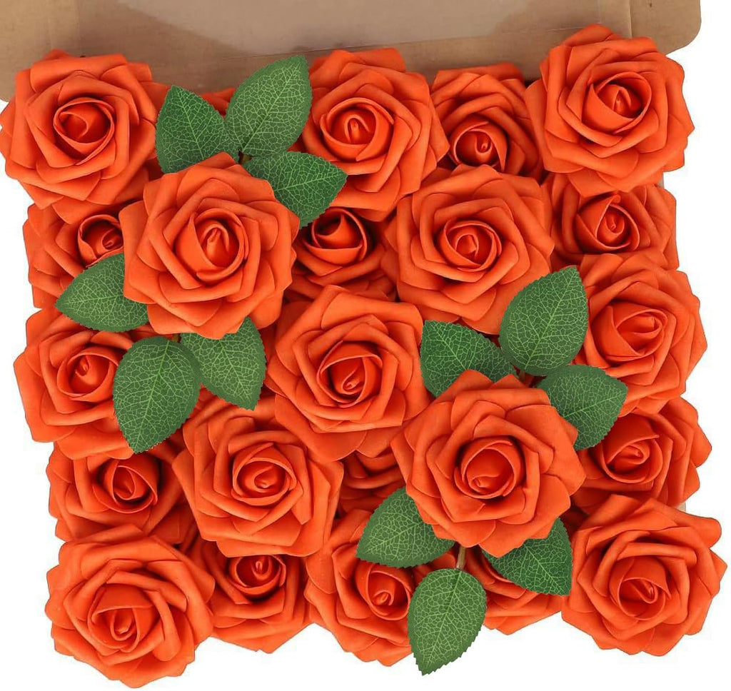 N&T NIETING Artificial Flowers, Fake Flowers Burnt Orange Roses Perfect for DIY Wedding Bridal Bouquets Centerpieces Bridal Shower Party Home Flower Arrangement Decorations, 50Pcs