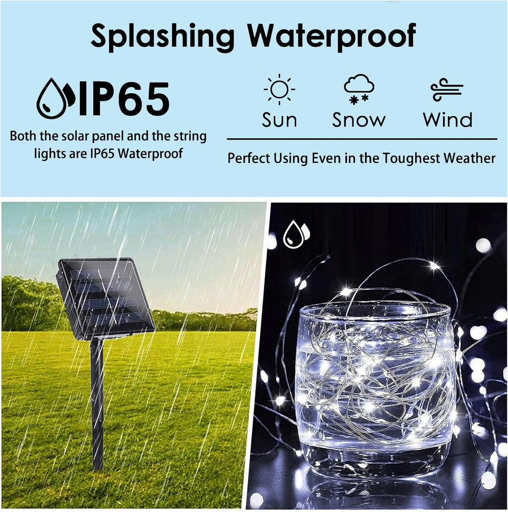 (Cool White ⇋ Multicolor) Solar Christmas String Lights Outdoor, 2-Pack 80FT 200 LED Waterproof Silver Wire, Solar Twinkle Lights with 8 Modes Solar Fairy Light for Tree Garden Wedding Christmas Decor