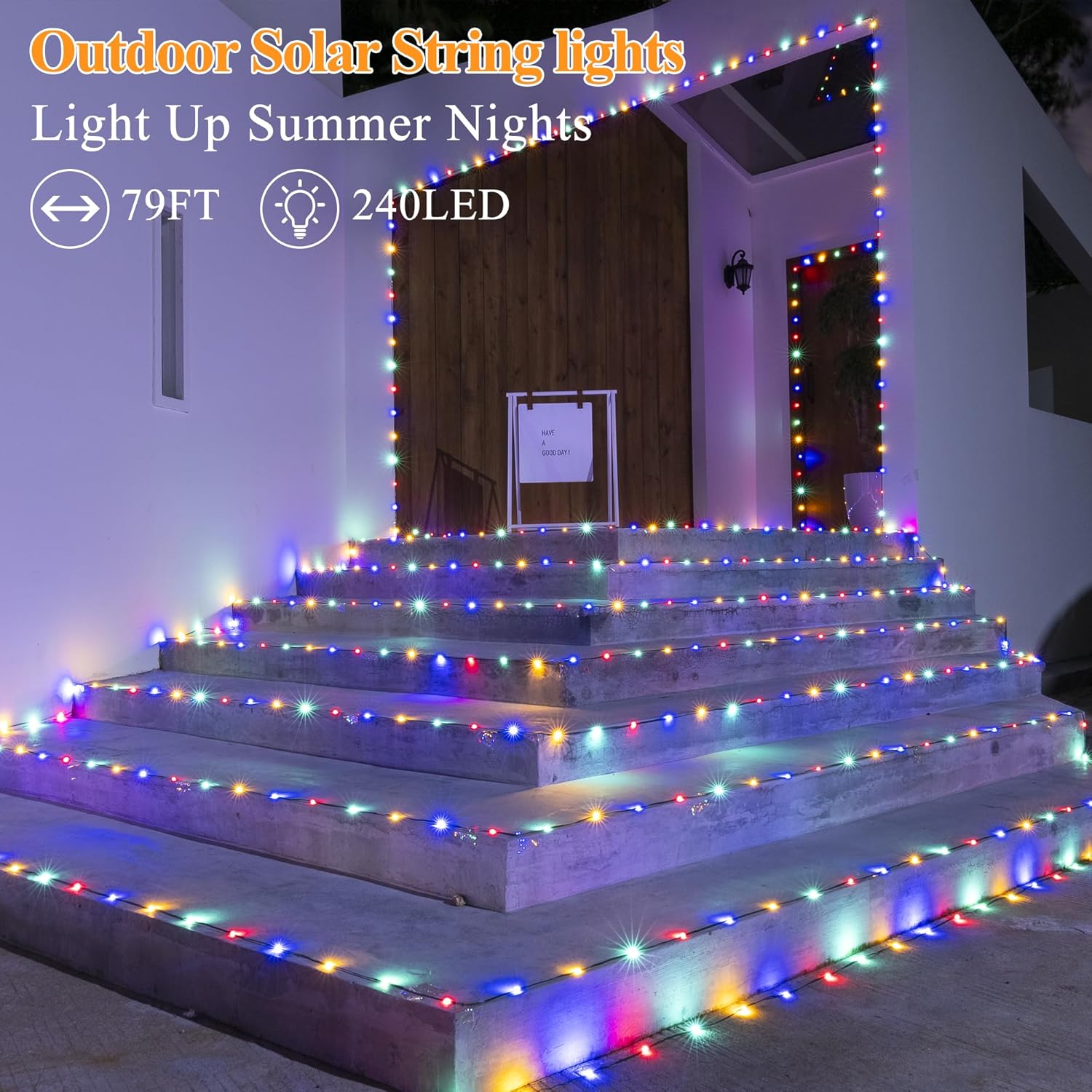 Solar String Lights 240LED 79FT, IP67 Waterproof String Lights for Outside with 8 Lighting Modes, Upgraded Solar Panel Fairy Lights for Garden Party Wedding Decorations (Multicolor)