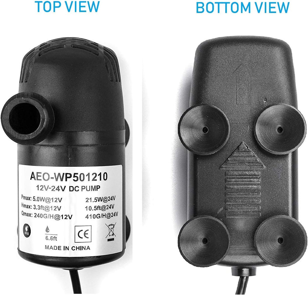 12V - 24V DC Brushless Submersible Water Pump, 410GPH, for Solar Fountain, Fish Pond, and Aquarium