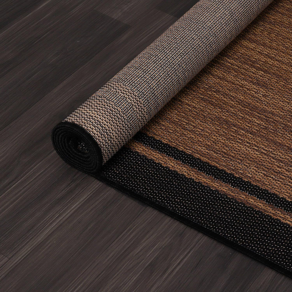 CAMILSON Indoor Outdoor Rug, 6x9 Bordered Nut Brown Black Modern Area Rugs for Indoor and Outdoor Patios, Kitchen and Hallway Mats, Washable Porch Deck Outside Carpet (Bordered Nut Brown Black, 6 x 9)