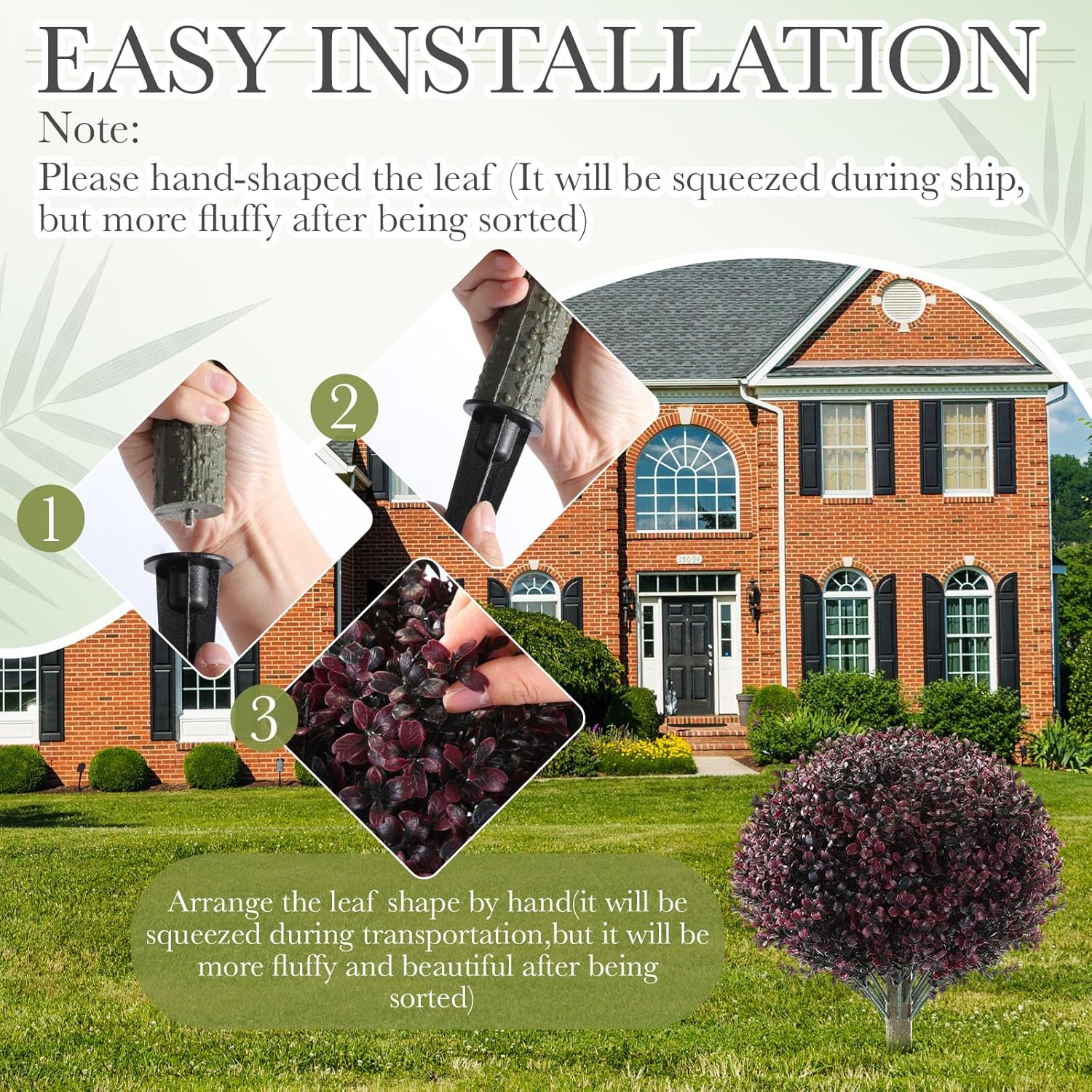 Yunlly 2 Pack 18" Artificial Boxwood Ball Bush Topiary Trees Fake Outdoor Plants, Realistic UV Resistance Faux Shrubs with Spike Greenery Topiary for Front Porch Garden Yard Patio Indoor (Dark Purple)