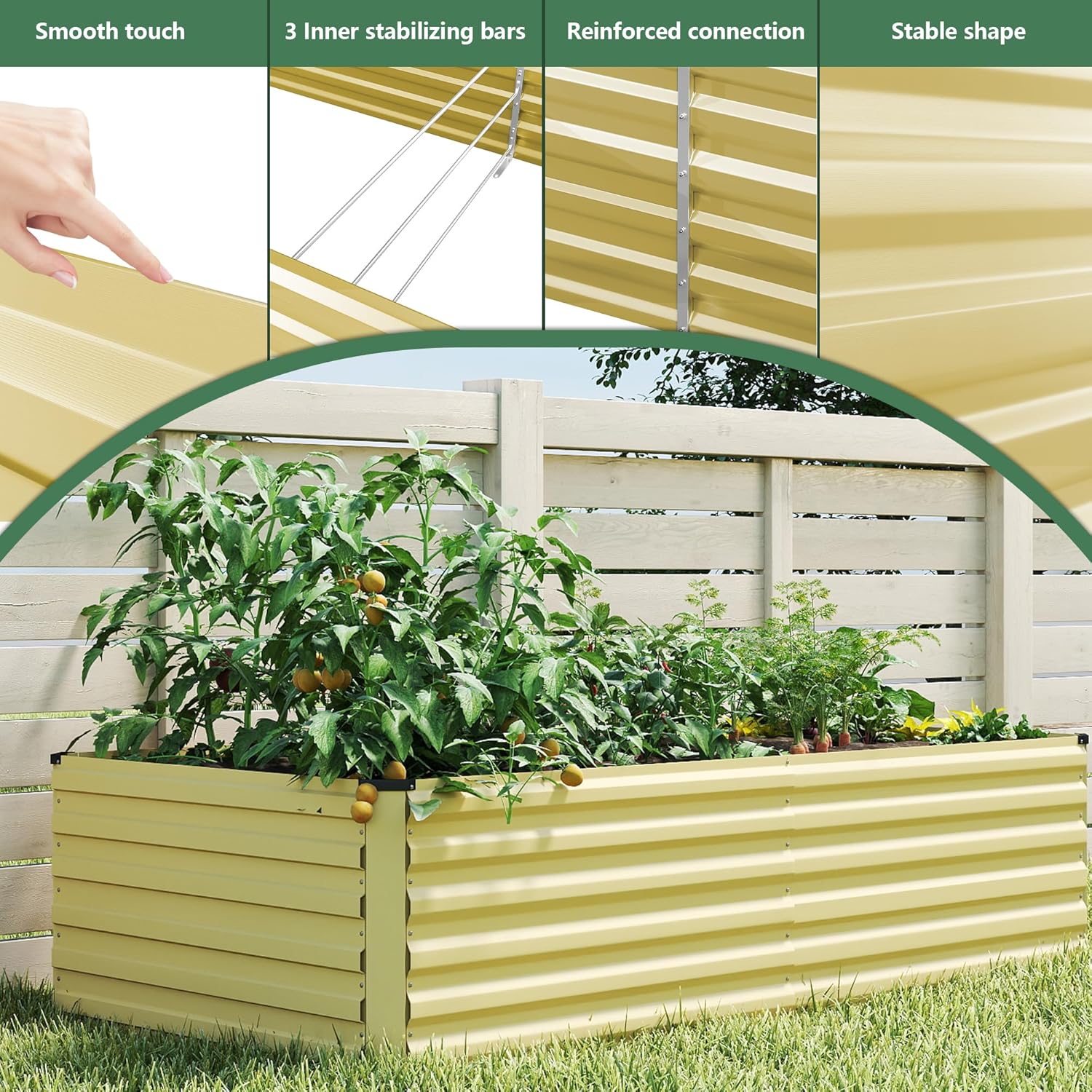 FOOWIN 2pcs 8x4x2ft Galvanized Raised Garden Bed, Planter Raised Garden Boxes Outdoor, Large Metal Raised Beds for Gardening, Garden Bed for Vegetables, Flowers, Herb,478 Gallon Capacity, Cream Yellow