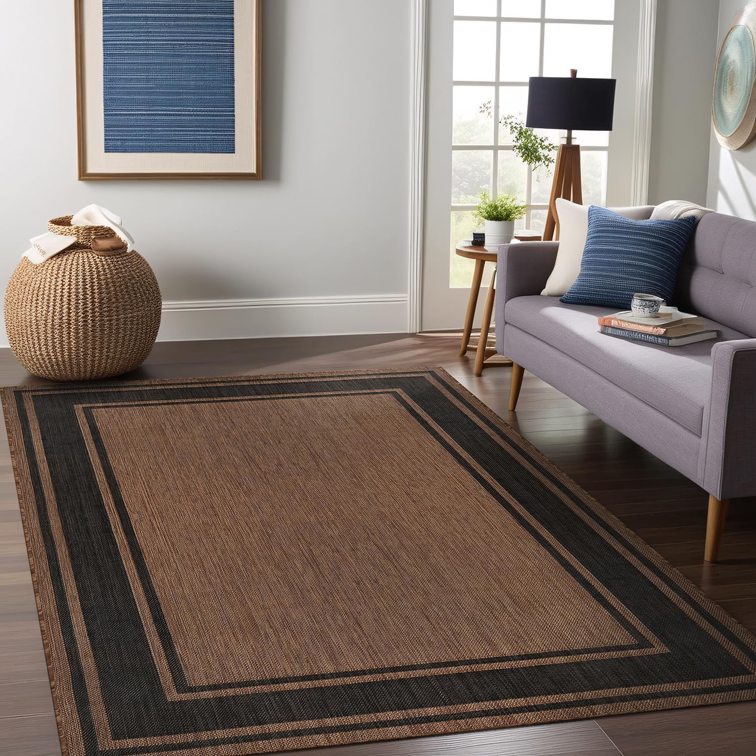 Beverly Rug Outdoor Rug 6x9 Modern Bordered Area Rugs for Indoor and Outdoor Patio Deck Porch Garden Waterproof Weather Sun Resistant Washable Outside Carpet (6 x 9 Gold)