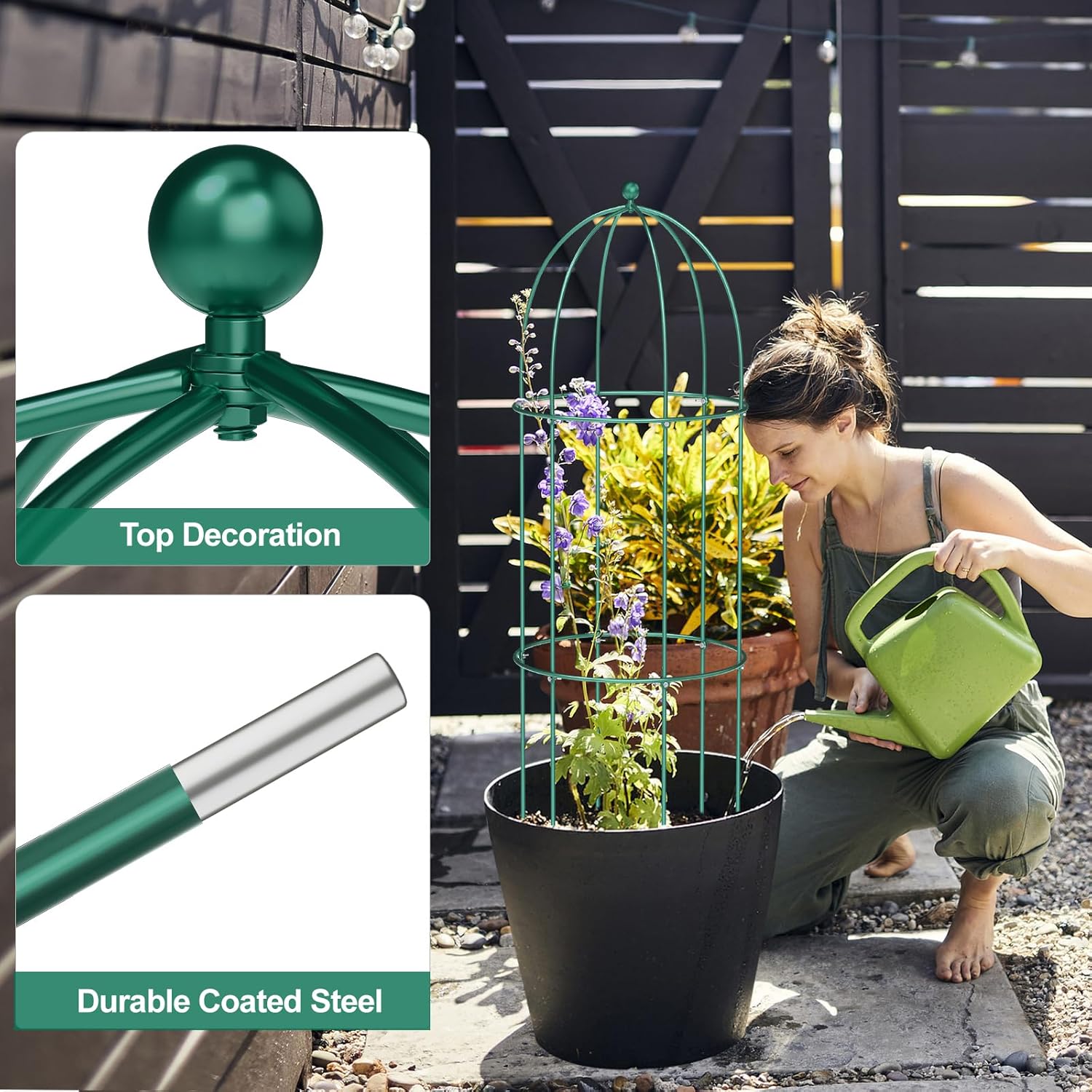 3 Pack Metal Plant Cage Support, 47" H Peony Support Tomato Cage Garden Obelisk Trellis Rose Trellis Support Tower Obelisk Garden Trellis for Clematis Vine Jasmine Support Outdoor Indoor