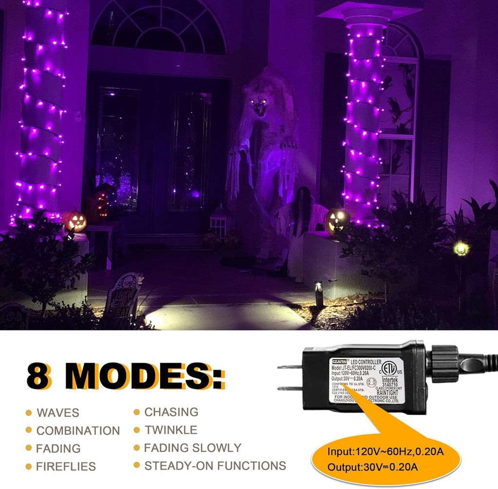 weillsnow Purple Christmas Lights, 200 LED 66Ft Plug in Waterproof Christmas String Lights, 8 Modes with Memory for Outdoor Indoor Garden Tree Patio Christmas Decorations (66FT, Purple)