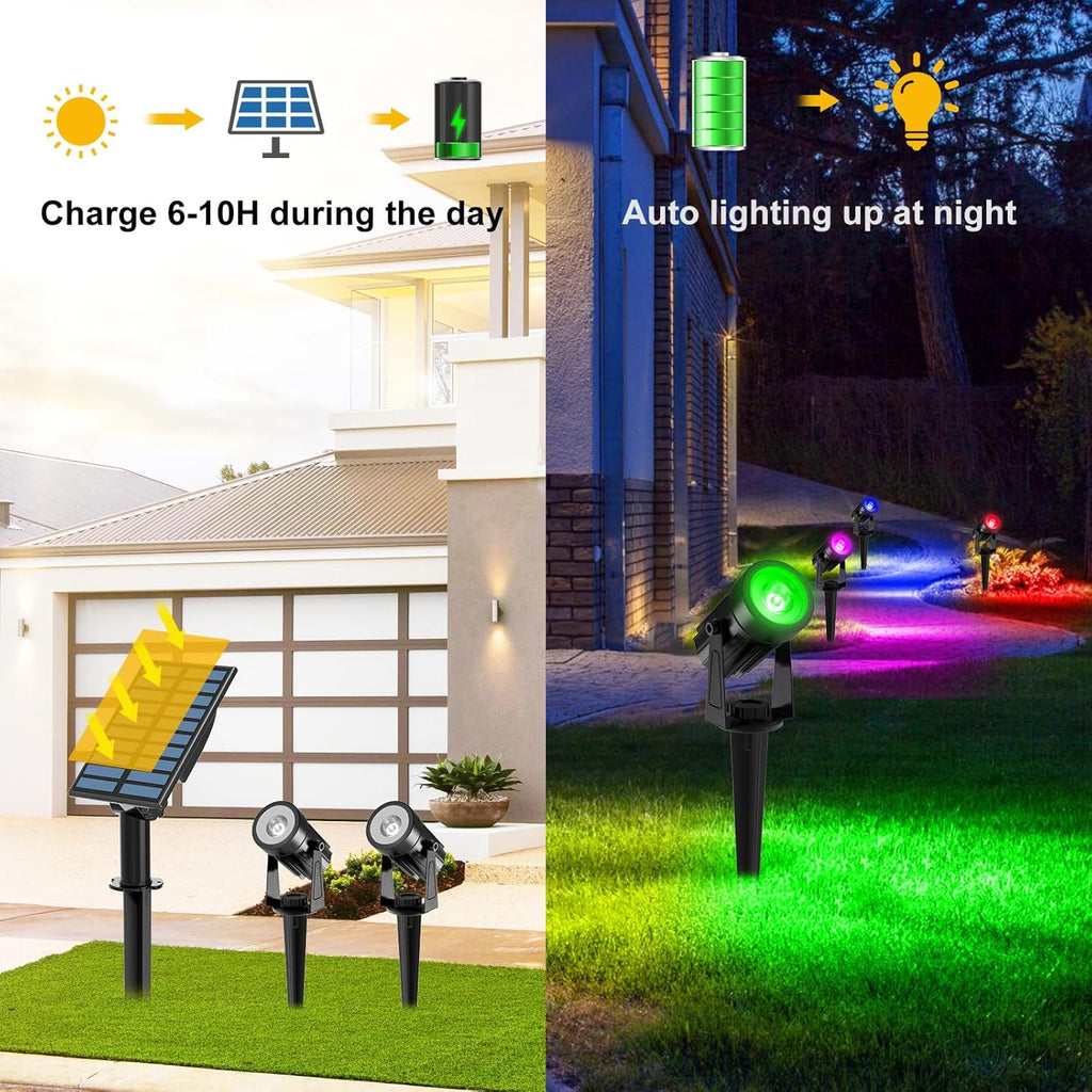 T-SUNUS Halloween Color Changing Solar Spot Lights Metal, RGB LED Landscape Spotlights IP65 Waterproof Spotlight 2-in-1 for Outdoor Uplighting Garden Pathway Christmas Trees Flag Pond Yard