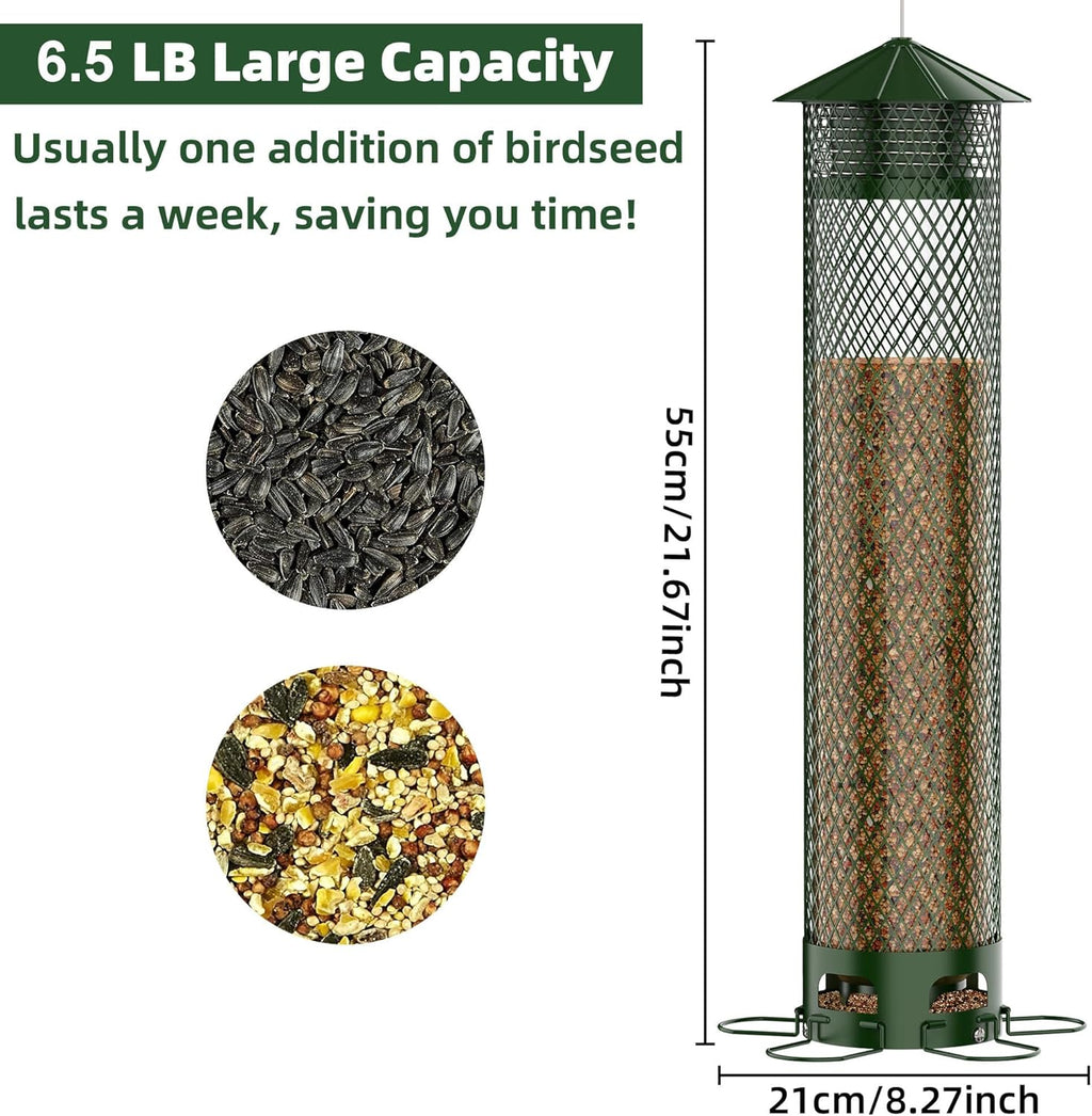 Lager Bird Feeder,Metal Squirrel Proof Bird Feeders for Outdoors Hanging 6.5LB Capacity,Easily Beat Squirrels,Attracting Finch,Cardinal,Chickadee