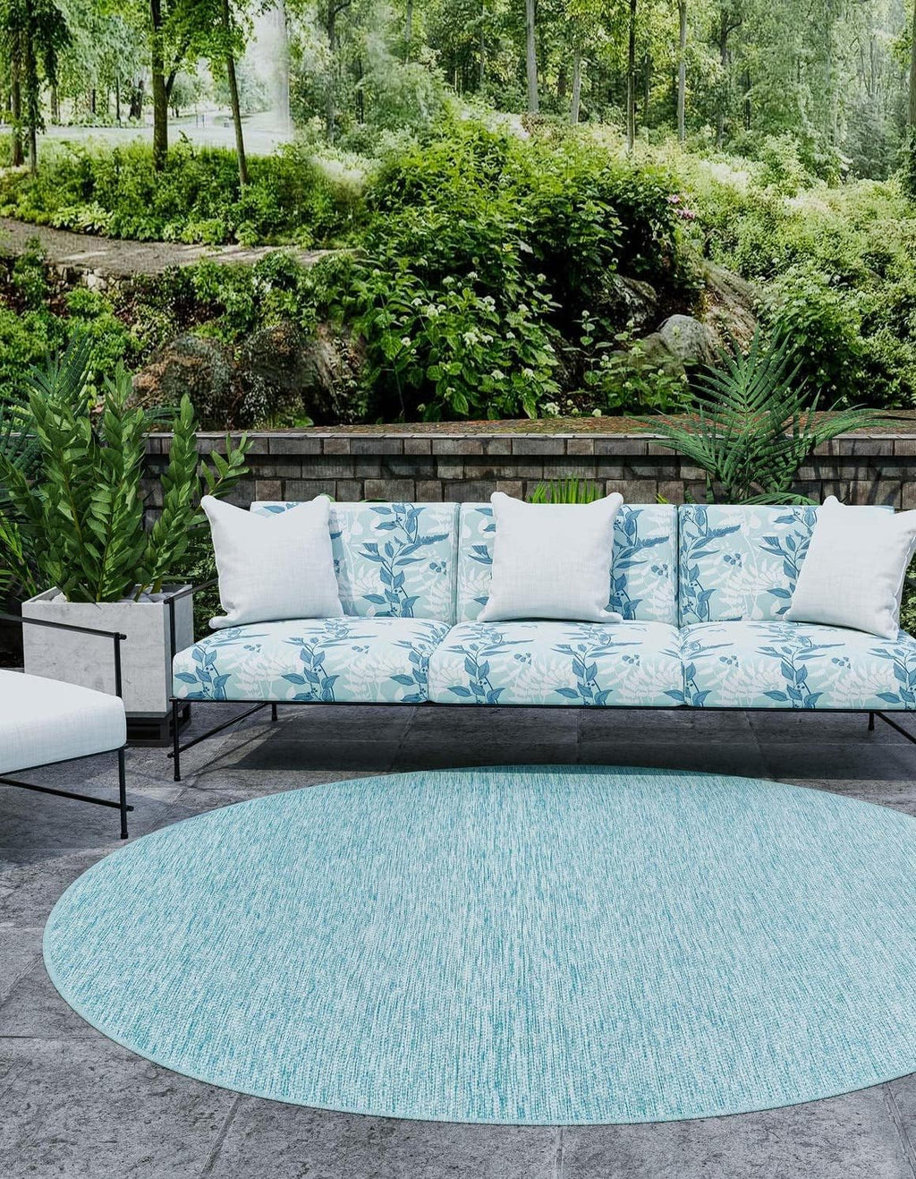 Unique Loom Collection Casual Transitional Solid Heathered Indoor/Outdoor Flatweave Area Rug (10' 8" Round, Aquamarine/Ivory)
