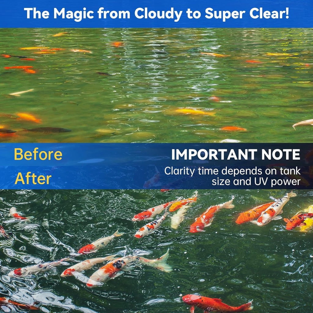 Pond UV Light for Fish Tank UV Pond Water Clarifier for 100-2000 Gallon UV Pond Filter for Koi Pond Swimming Pool Spa Large Fish Tank UV Light Aquarium for Outdoor Pond Algae Control（32W）