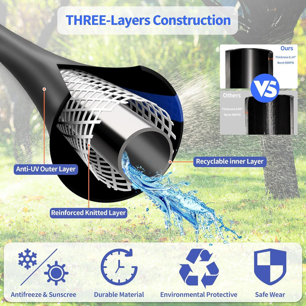 100 FT Garden Hose, Flexible No Kink Heavy Duty Garden Water Hose Flex Copper Bullet Collapsible Washer Rubber Hose 5/8" Soft Lightweight Outdoor Waterhose Manguera Para Jardin