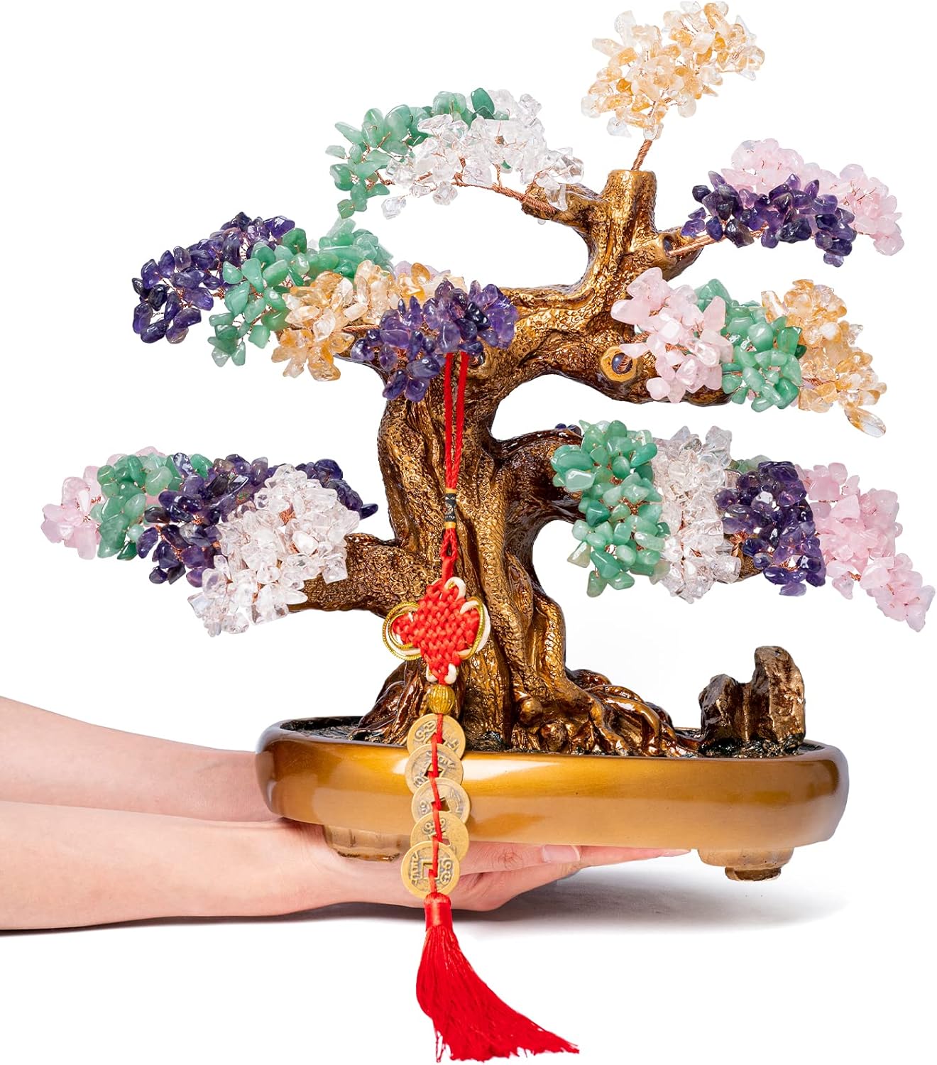 Natural Chakra Gemstone Crystal Bonsai Tree of Life Large Feng Shui Money Tree for Luck and Wealth Desk Decoration(1,251 Gem Count)