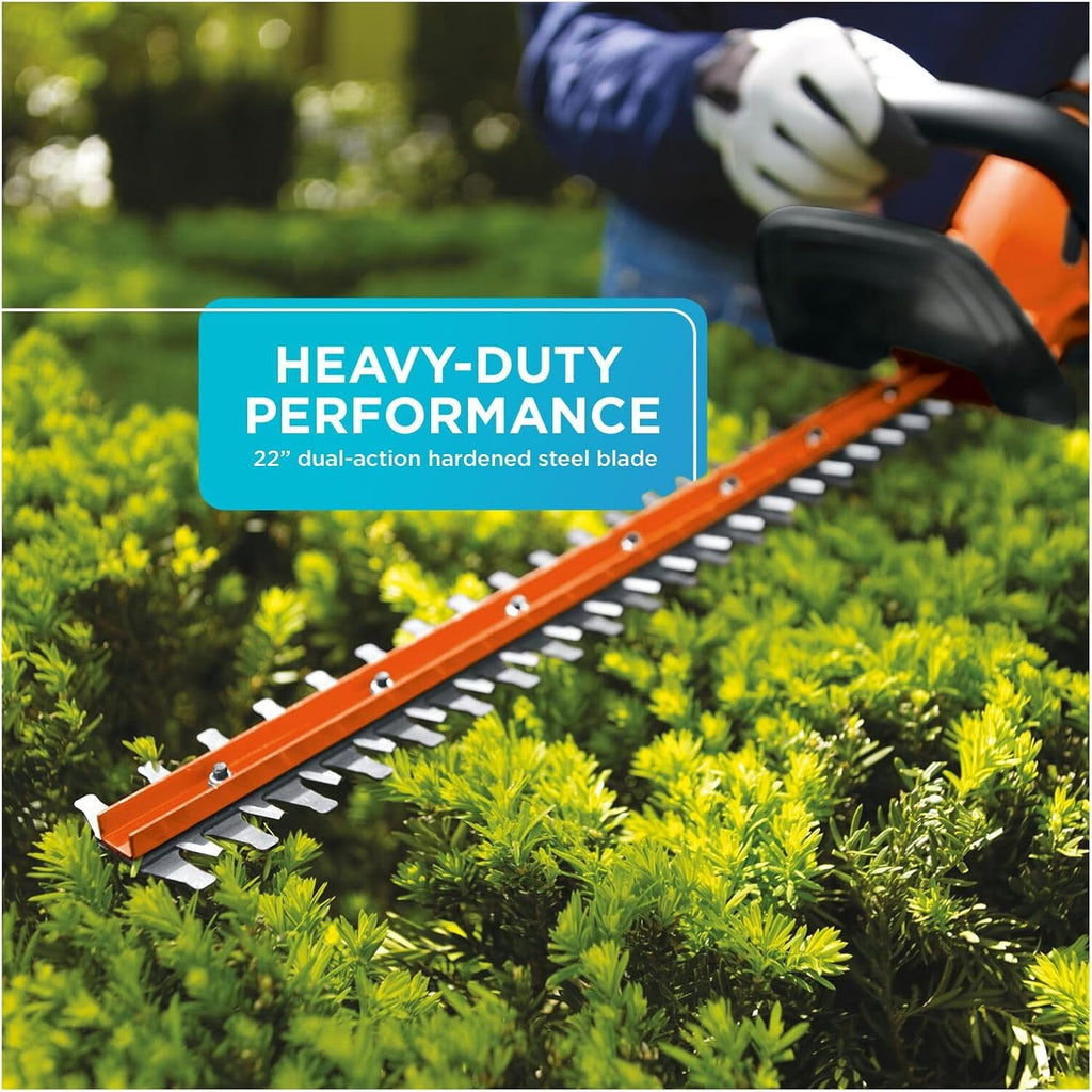 BLACK+DECKER 20V MAX Cordless Hedge Trimmer, 22 Inch Steel Blade, Reduced Vibration, Battery and Charger Included (LHT2220)