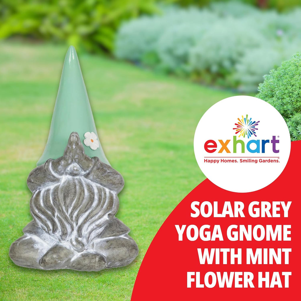 Exhart Garden Sculpture, Meditating Yoga Solar Garden Gnome Statue, LED Flower Hat, Outdoor Garden Decoration, 7 x 11.5 Inch, Mint