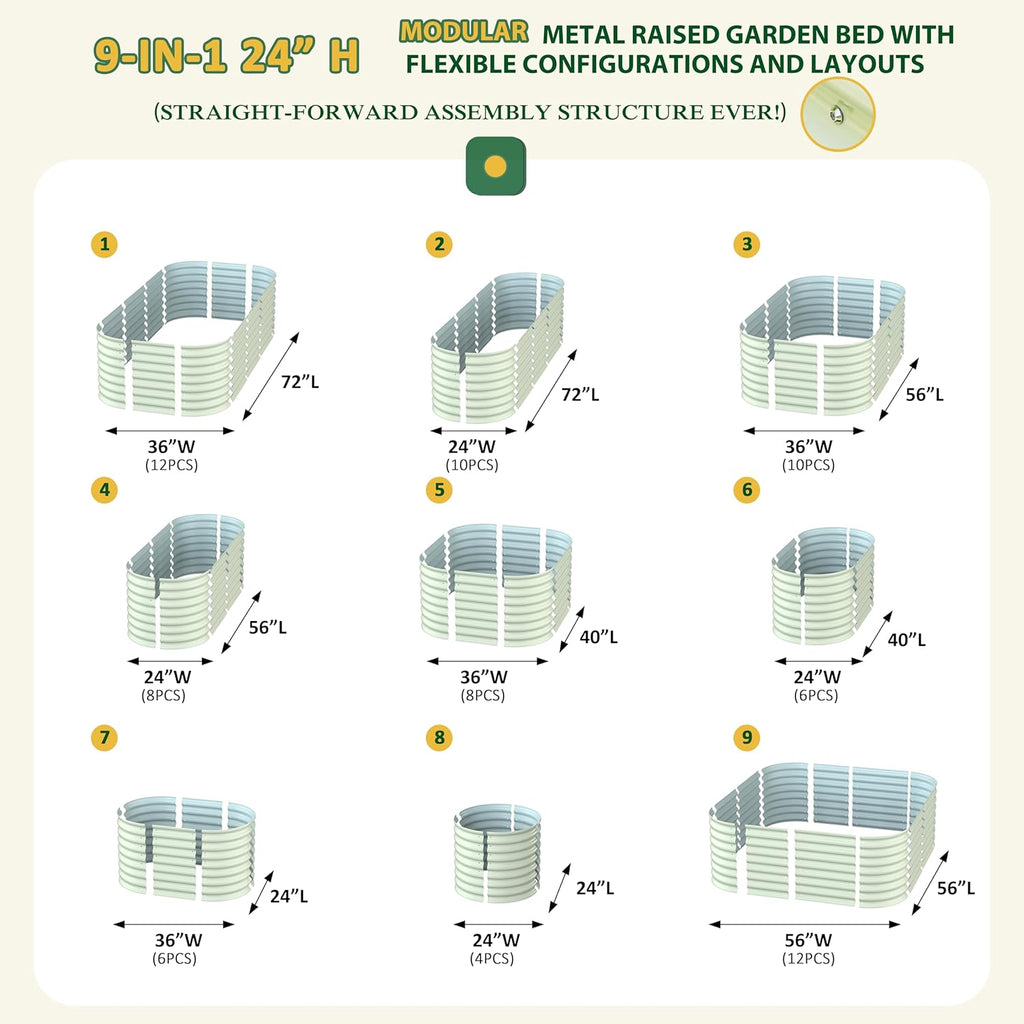 MUPATER 24''H Modular Garden Bed Outdoor for Vegetables, 9-in-1 Galvanized Steel Planter Box with 2 Aluminum Support Rods, 6x3x2FT Raised Garden Bed Kit Oval for Herbs and Flowers, Garden, Beige