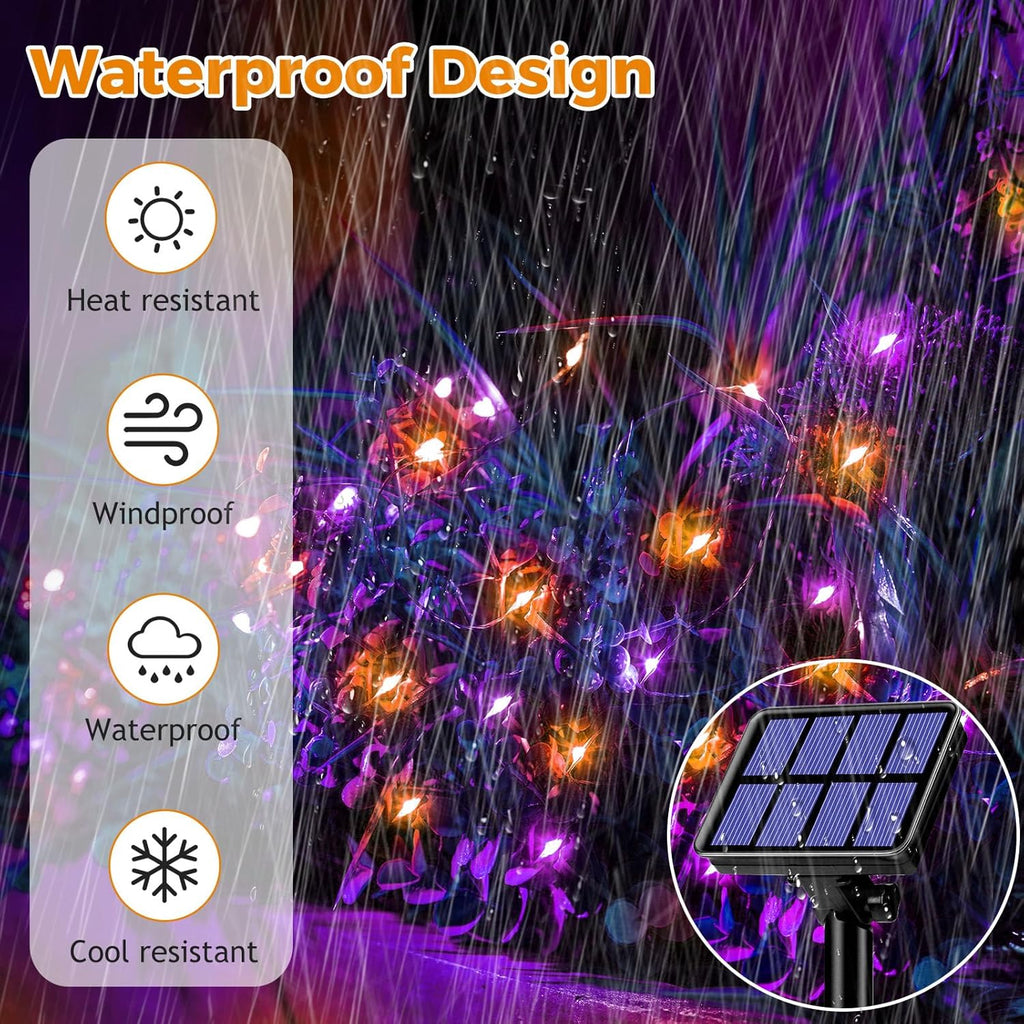 btfarm Solar Halloween String Lights Outdoor, 80LED 33FT Orange Purple Solar Fairy Lights Outside Waterproof, 8 Modes Solar Powered Twinkle Lights for Tree Garden Patio Halloween Party Decorations
