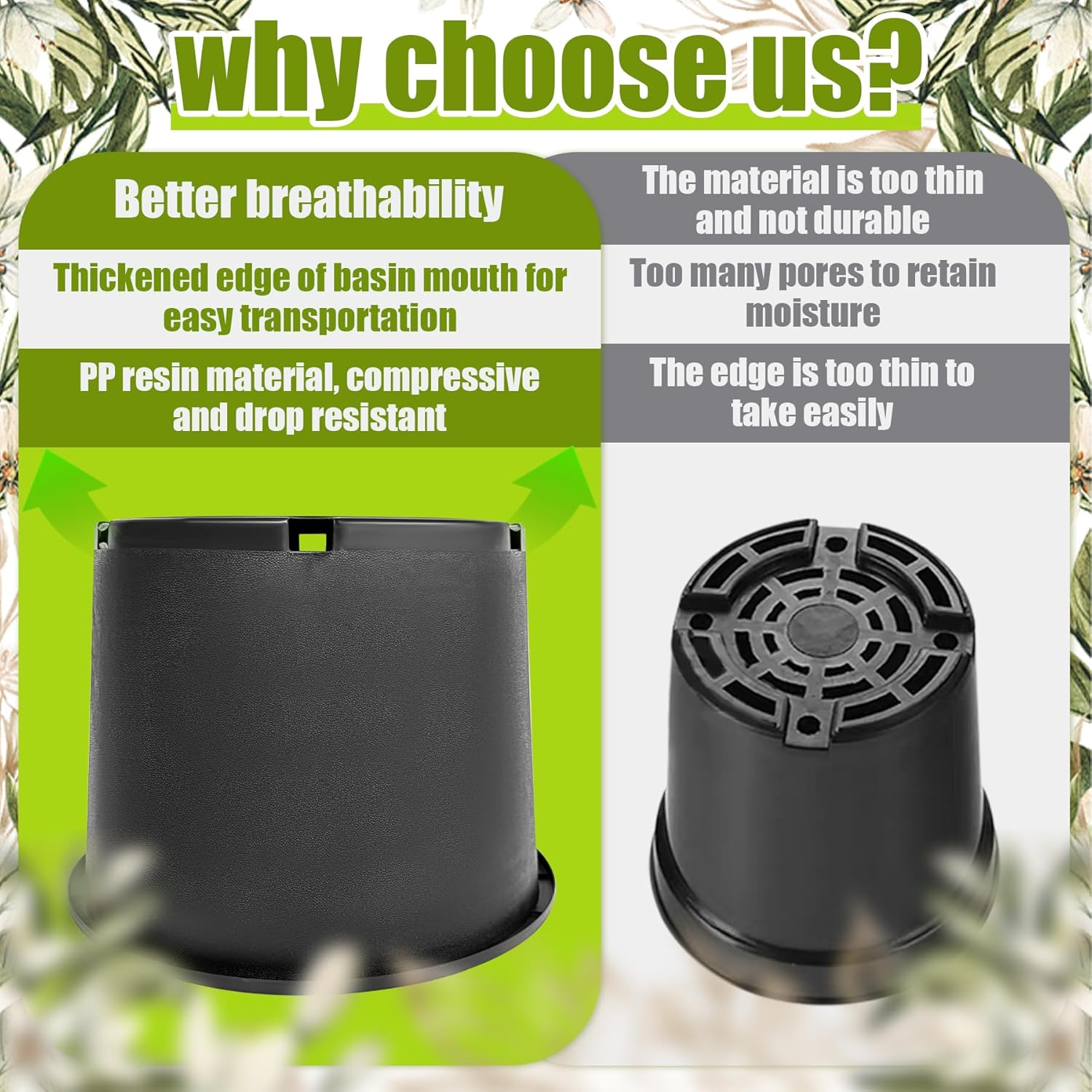 7 Gallon Nursery Pots Plastic Container Injection Molded Pot for Plants Flexible with Drainage Holes Suitable for Plants Soil Growers or Hydroponics Black 10 Pcs