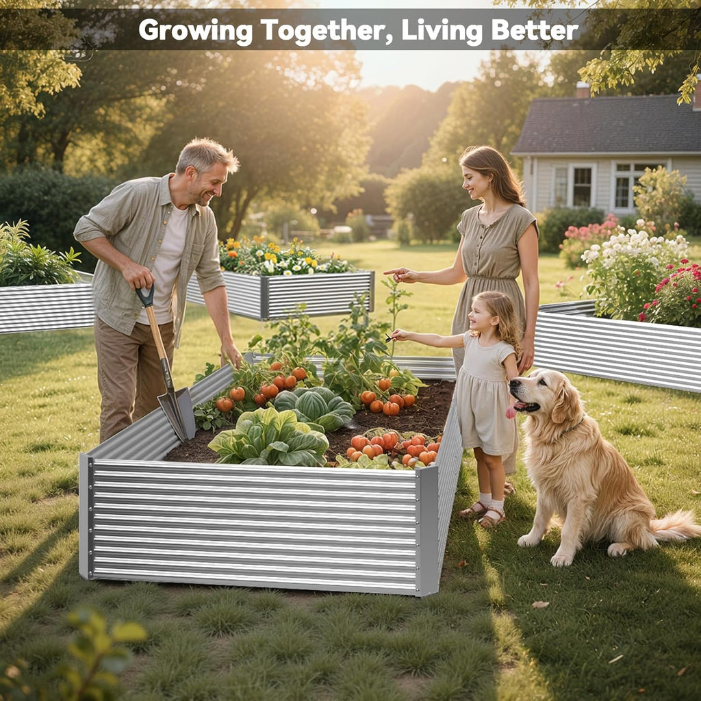 2 Pack 8x4FT Tall Galvanized Raised Garden Bed Outdoor,Metal Garden Bed for Vegetables,Steel Raised Beds for Gardening,Above Ground Garden Box for Flower