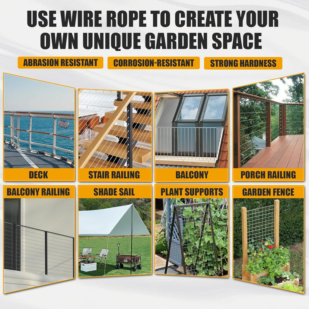 1000FT 1/8" Stainless Steel Cable Wire Rope with Cutter, Cable for Deck Railing, 1800 lb Breaking Strength 7x7 Strands, T316 Aircraft Cable for Stair, Fence, Porch