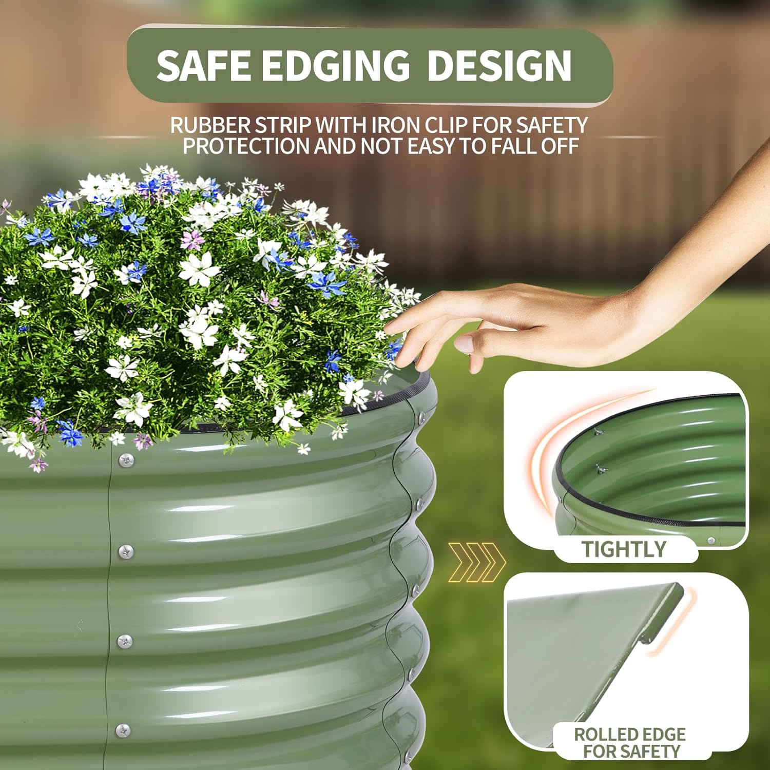 Galvanized Raised Garden Bed - 4x2x1.4FT Metal Planter Boxes Outdoor | Oval Steel Raised Bed Kit for Gardening with Protective Tape, Gloves for Vegetables, Flower, Herb (Green)