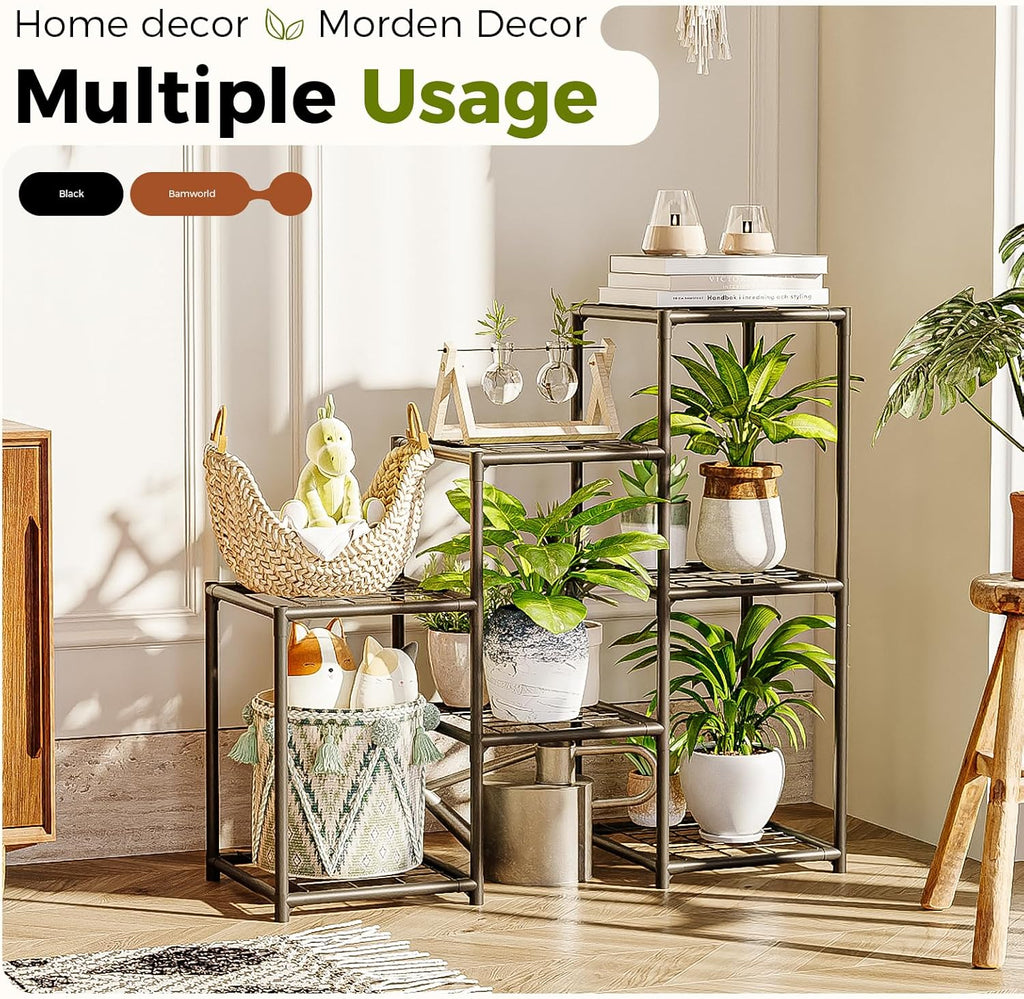 Bamworld Black Plant Stand Outdoor Metal Plant Shelf for Multiple Plants 3 Tiers Ladder Plant Holder Waterproof for Garden Living Room Patio Morden Home Decor Gardening Gifts
