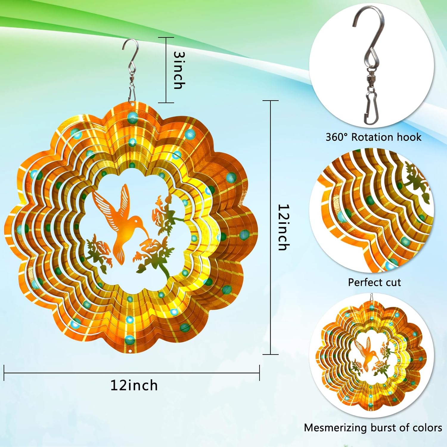 Goolyrusim Hummingbird Wind Spinner, Hummingbird Gifts for Women Mem, Humming Bird Wind Spinners Outdoor, 3D Hanging Wind Sculptures, Metal Art Yard Decoration, Garden Decor, Unique Housewarming Gift