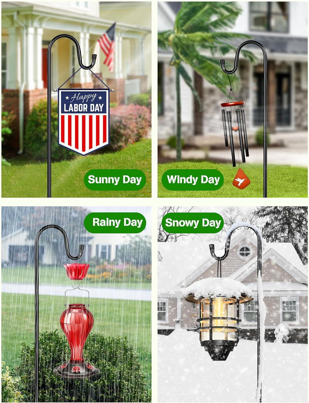 XDW-GIFTS Bird Feeder Pole for Outdoor, 76 Inch Shepherds Hooks Heavy Duty Garden Pole for Hanging Plant Basket, Solar Light Lanterns, Garden Plant Hanger Stands with 5 Base Prongs