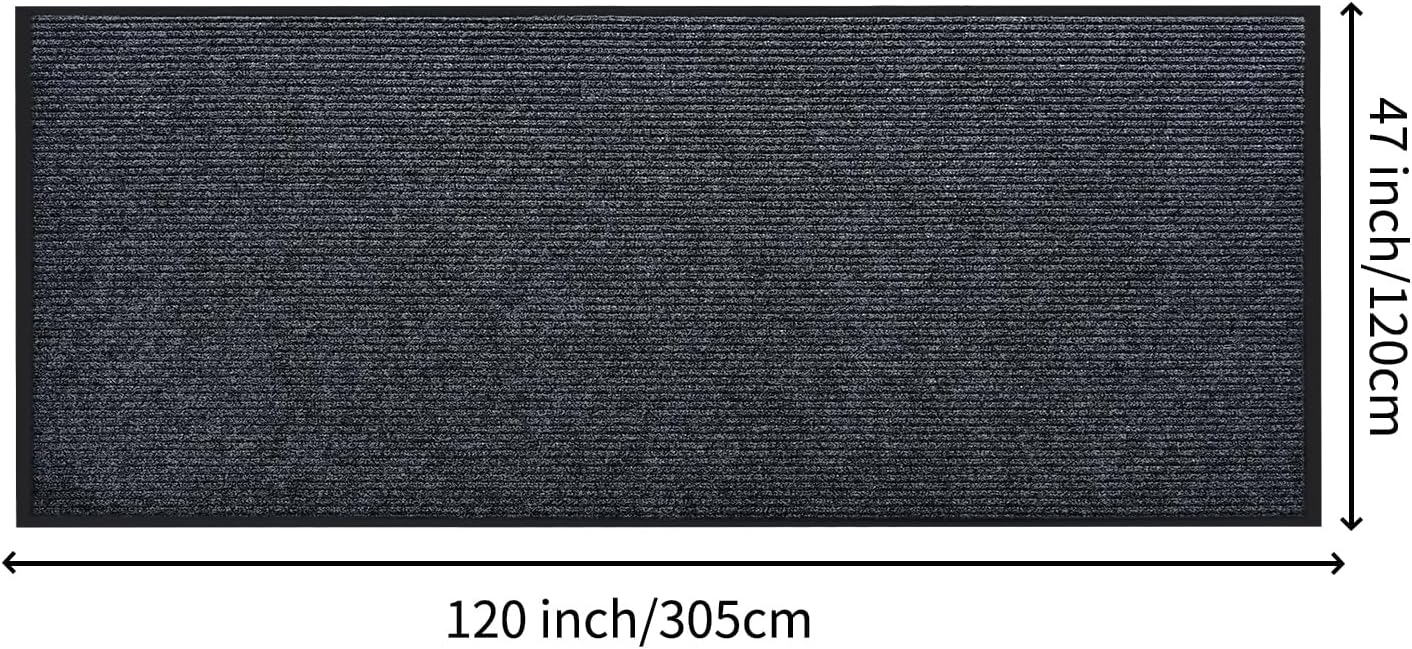 fani Heavy Duty Large Outdoor Indoor Entrance Black Doormat Waterproof Low Profile Entrance Rug Front Door Mat Patio Anti-Skid Rubber Back, 48x120 inch (Gray)