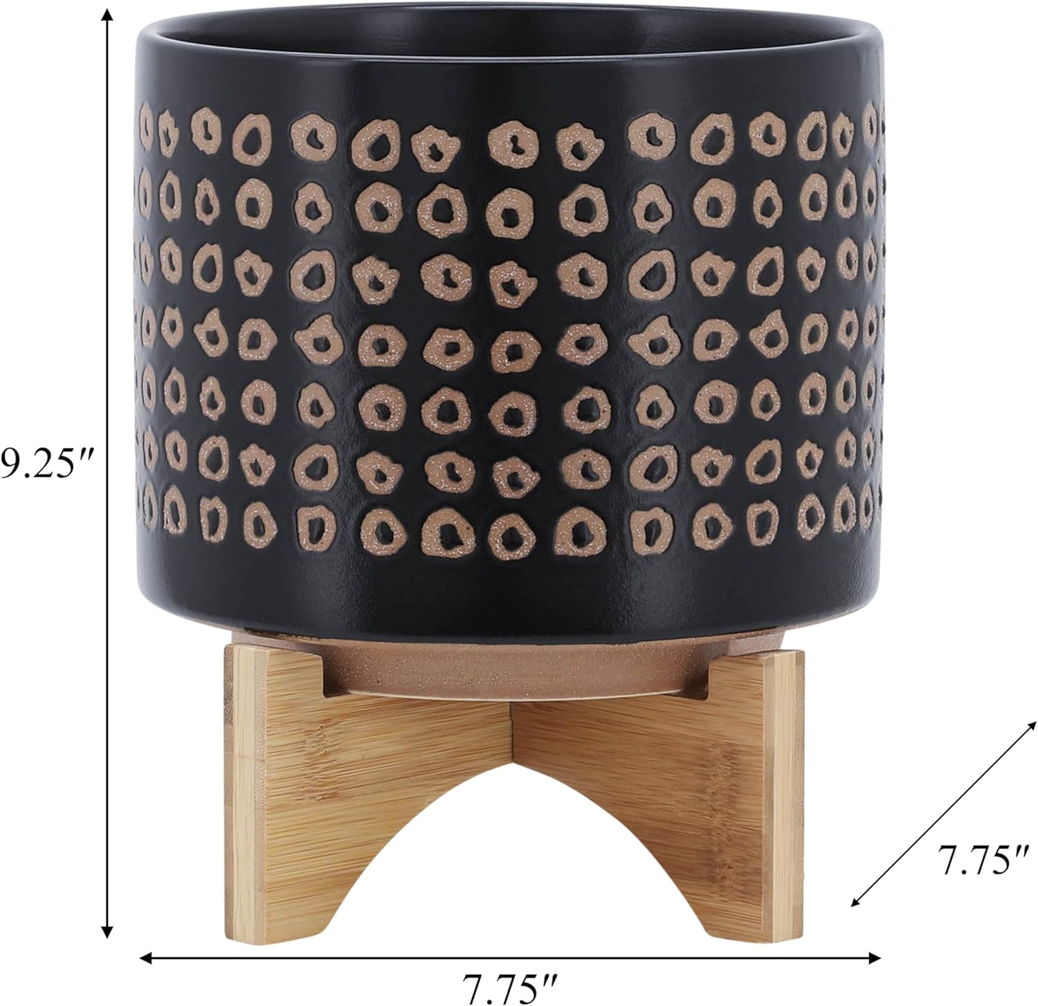 Ceramic Planter with Wooden Stand – Modern Home Decor Stoneware Plant Pot with Elevated Base – Decorative Indoor & Outdoor Planter with Legs for Living Room, Bedroom, Patio, or Garden – 9", Brown