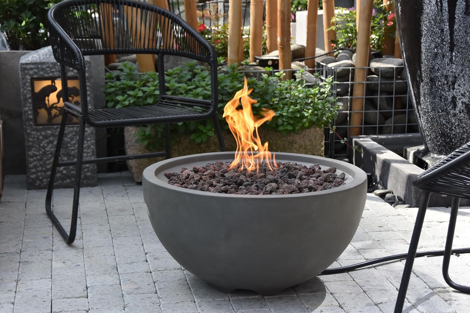 AMS Fireplace | Modeno Nantucket Package | Light Gray Natural Gas Fire Pit Table for Outside Patio Bundle with SS Burner Lid | Free Ice Bucket