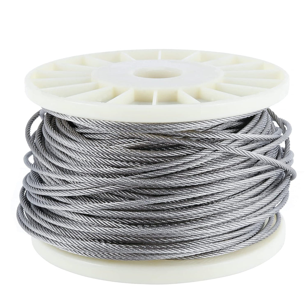 1/8 Inch 200 FT 316 Stainless Steel Wire Cable, 7x7 Inch Aircraft Cable, Wire Rope 100 PCS Strand Construction Braided with Crimping Sleeves, 660lbs/300kg Breaking Strength