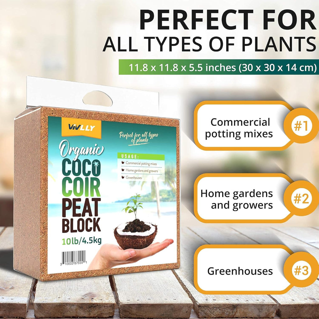 Coco Coir Brick 11 LB (5kg) - Premium Compressed Coconut Fiber Block for Indoor Plants, Seed Starting & Hydroponics - Low Salt Triple Washed - Expands to 75 Quarts - 100% Natural Peat Alternative