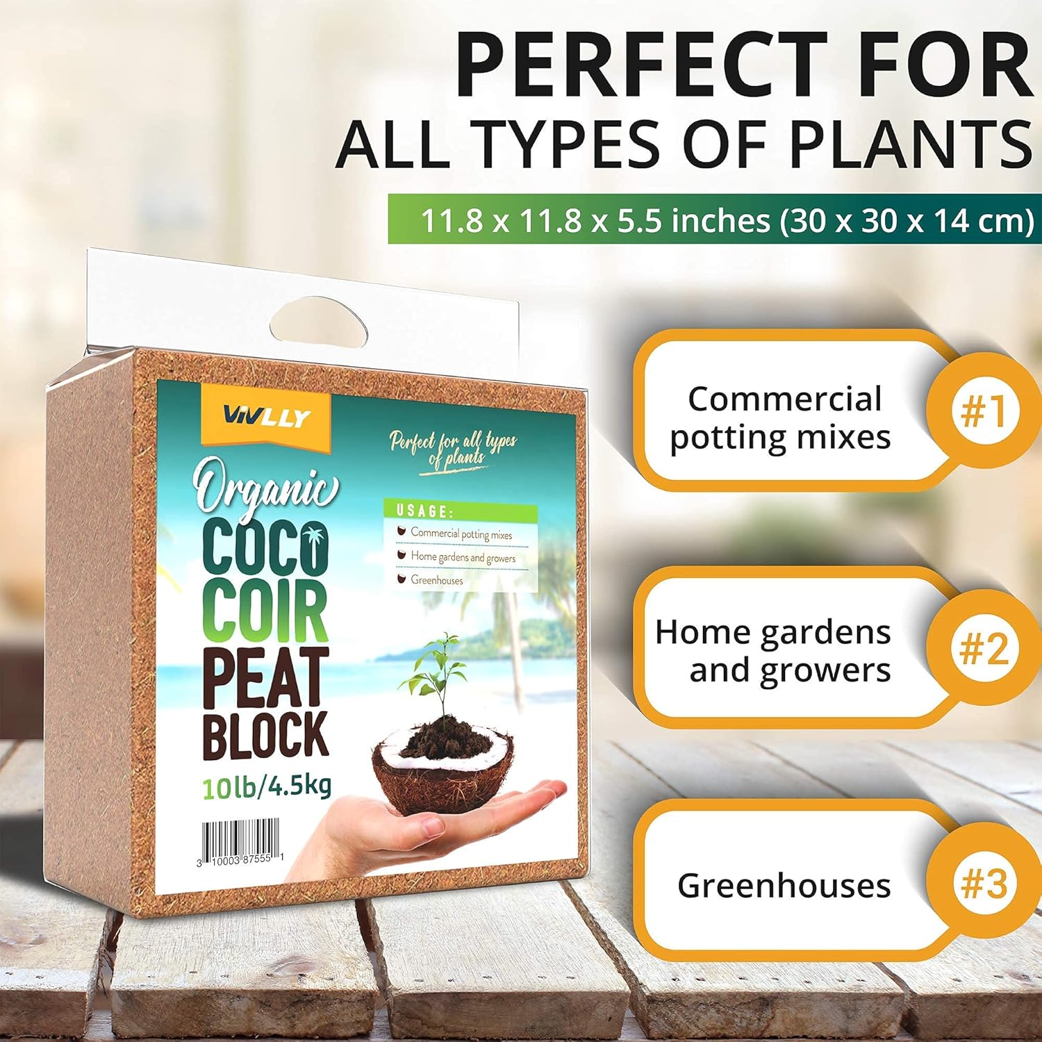 Coco Coir Brick 11 LB (5kg) - Premium Compressed Coconut Fiber Block for Indoor Plants, Seed Starting & Hydroponics - Low Salt Triple Washed - Expands to 75 Quarts - 100% Natural Peat Alternative