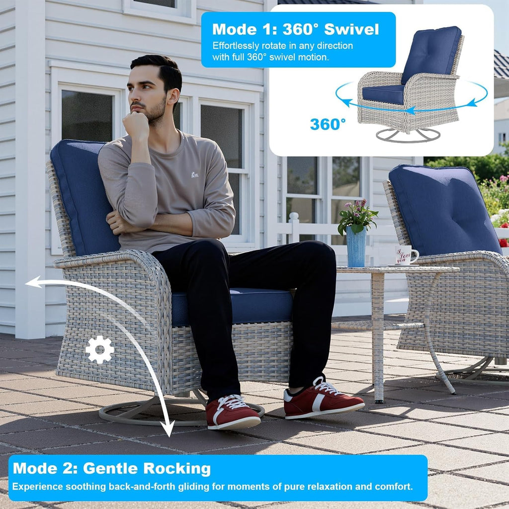 17-Piece Patio Furniture Set, Outdoor Patio Furniture with Swivel Chairs Set, Thick Cushions, Modular Patio Sofa, Dual-Strand Wicker Rattan, Rust-Resistant Frame, Deep Blue