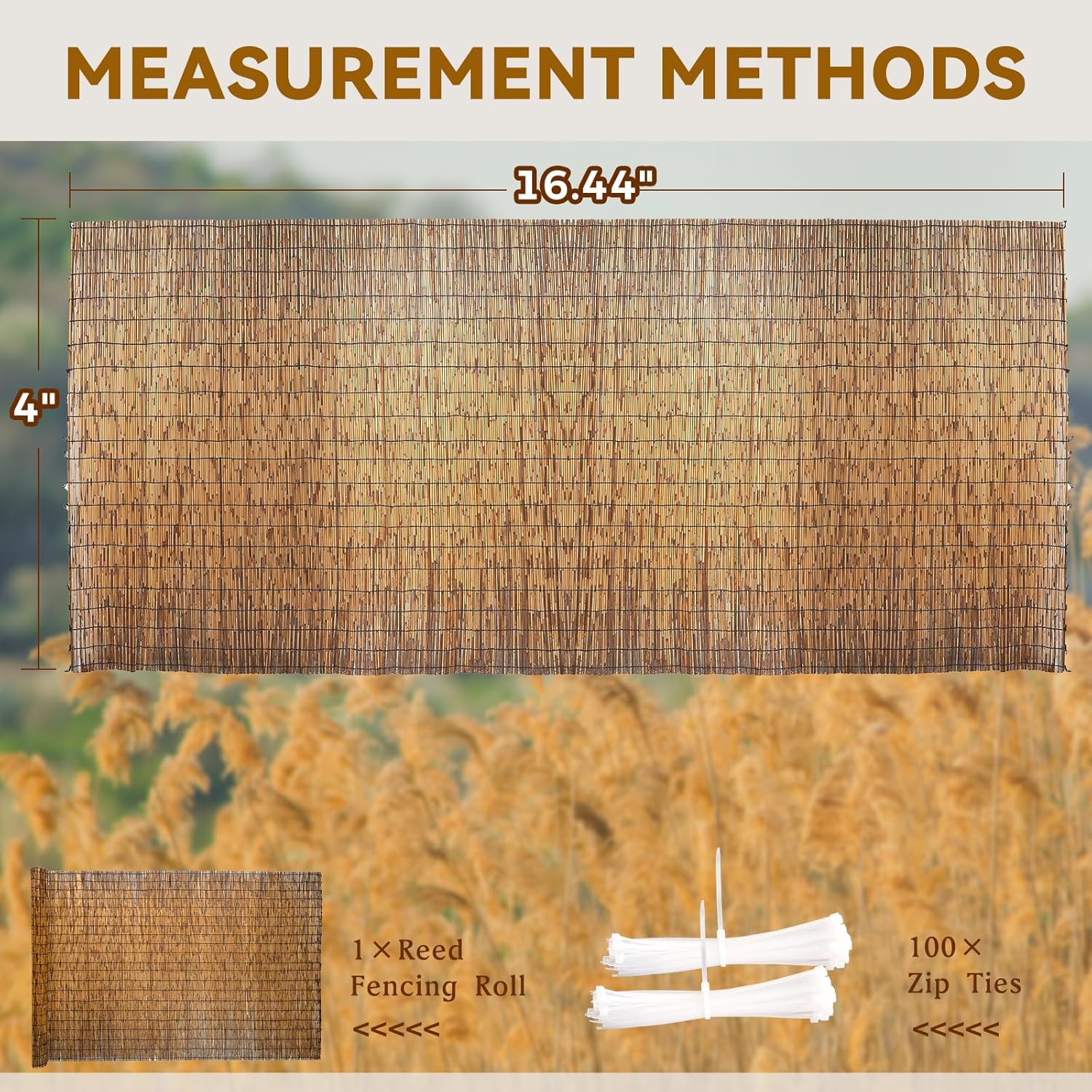 Natural Reed Fencing, Eco-Friendly Reed Fence, 4 feet High x 16.44 feet Long, Reed Screen for Backyard Patio Garden and More,Brown